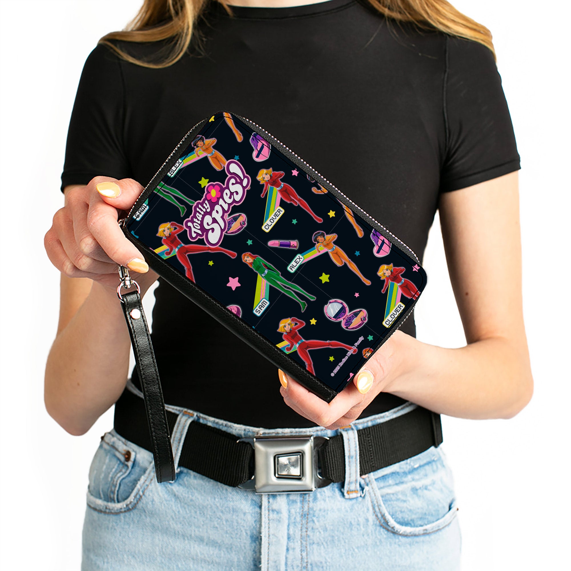 PU Zip Around Wallet Rectangle - TOTALLY SPIES Names Poses and Gadgets Collage Multi Color Clutch Zip Around Wallets Totally Spies!