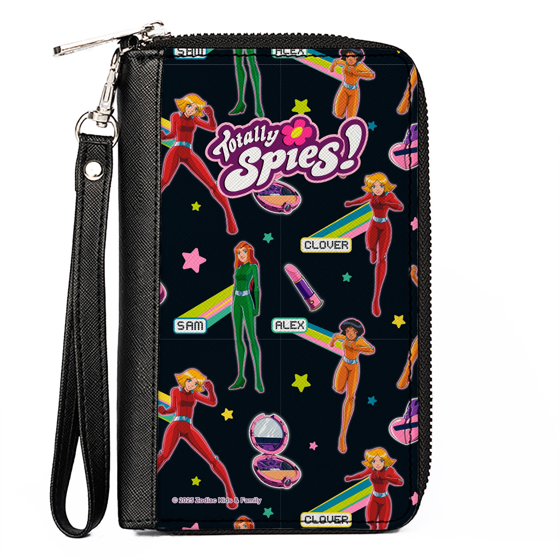 PU Zip Around Wallet Rectangle - TOTALLY SPIES Names Poses and Gadgets Collage Multi Color Clutch Zip Around Wallets Totally Spies!