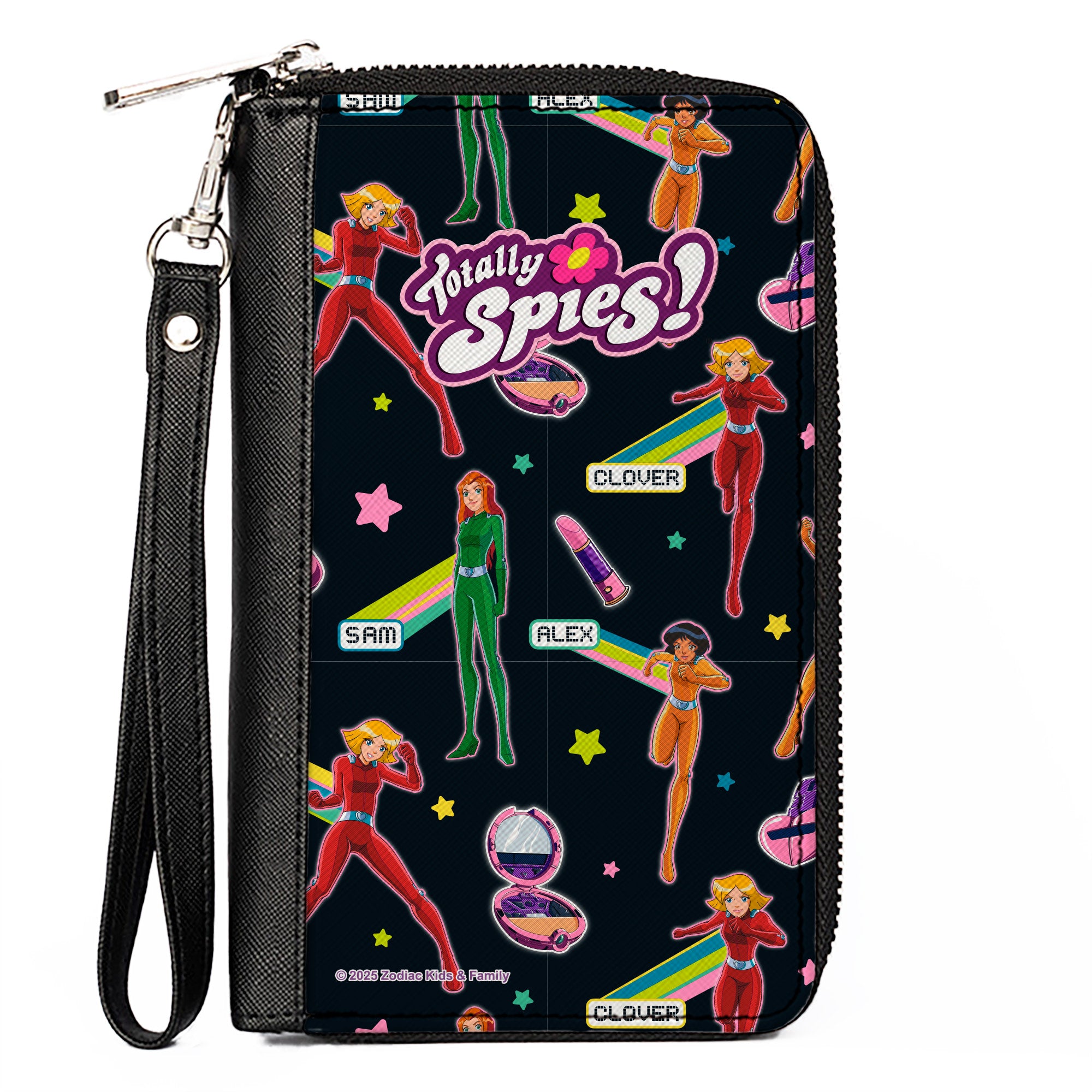 PU Zip Around Wallet Rectangle - TOTALLY SPIES Names Poses and Gadgets Collage Multi Color Clutch Zip Around Wallets Totally Spies!