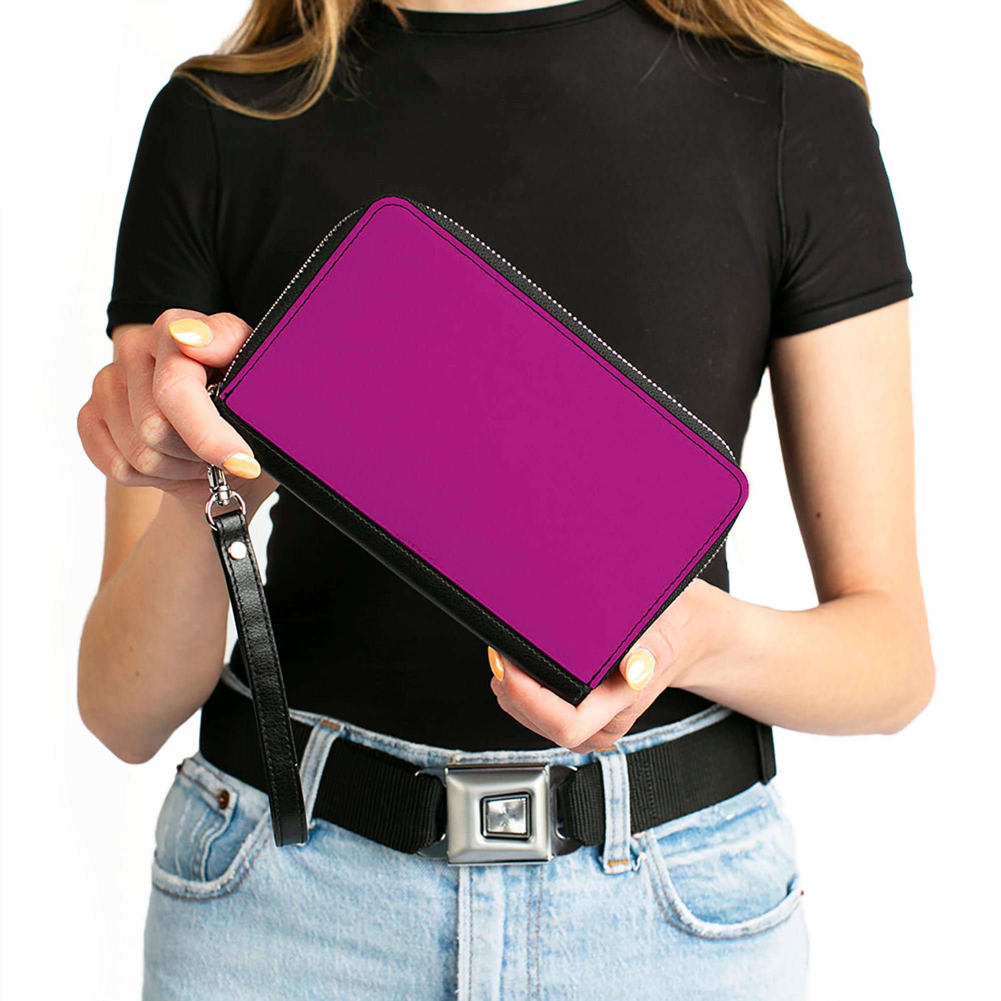PU Zip Around Wallet Rectangle - Fuchsia Clutch Zip Around Wallets Buckle-Down   
