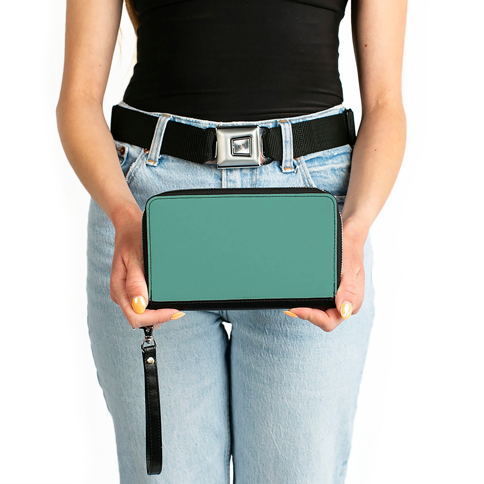 PU Zip Around Wallet Rectangle - Teal Clutch Zip Around Wallets Buckle-Down   