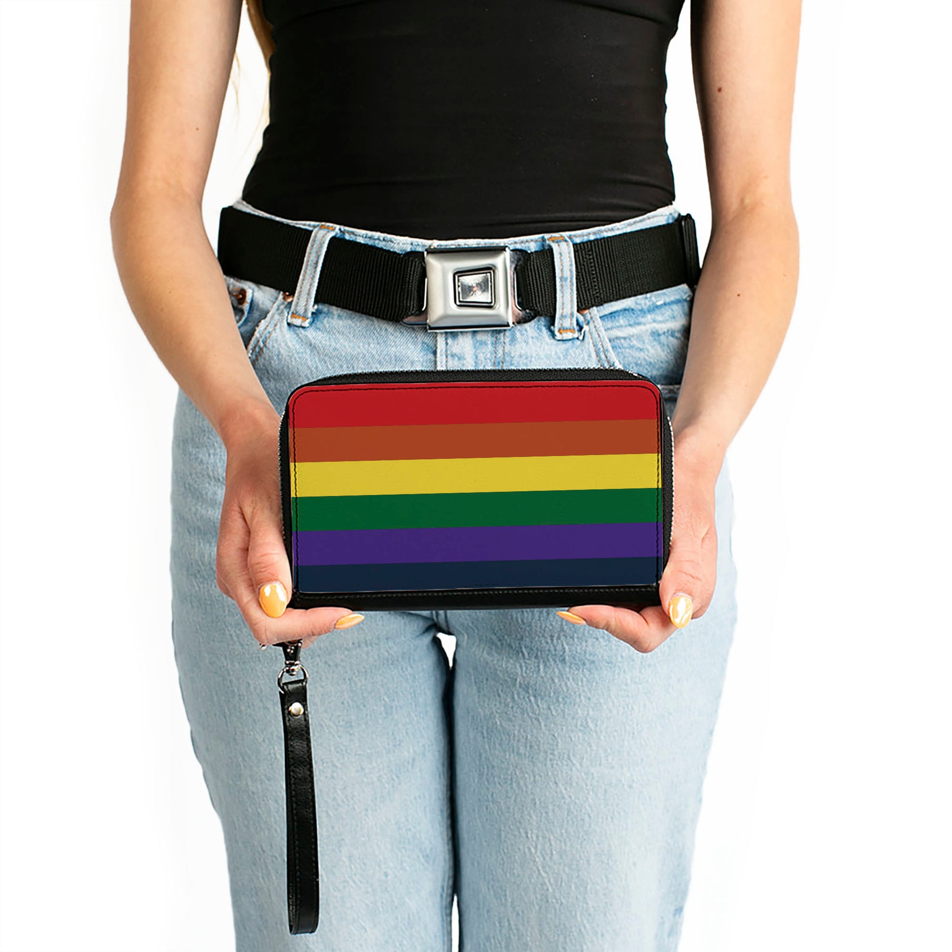 Women's PU Zip Around Wallet Rectangle - Rainbow Clutch Zip Around Wallets Buckle-Down   