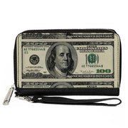 PU Zip Around Wallet Rectangle - 100 Dollar Bills Clutch Zip Around Wallets Buckle-Down   