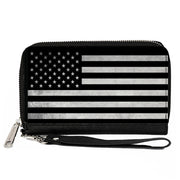 PU Zip Around Wallet Rectangle - American Flag Weathered Black/White Single Clutch Zip Around Wallets Buckle-Down   