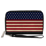 PU Zip Around Wallet Rectangle - American Flag Stripe Clutch Zip Around Wallets Buckle-Down   