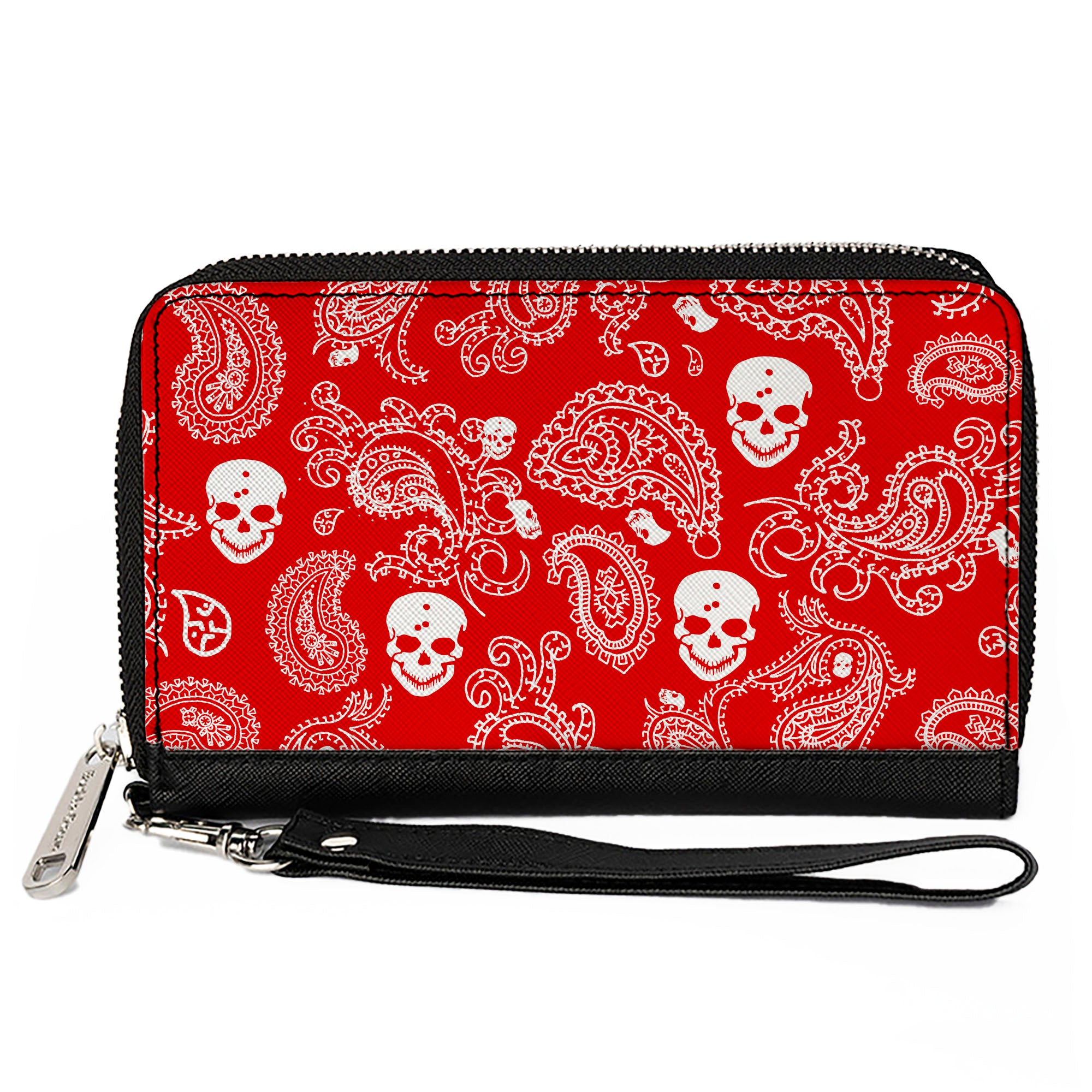 PU Zip Around Wallet Rectangle - Bandana/Skulls Red/White Clutch Zip Around Wallets Buckle-Down   