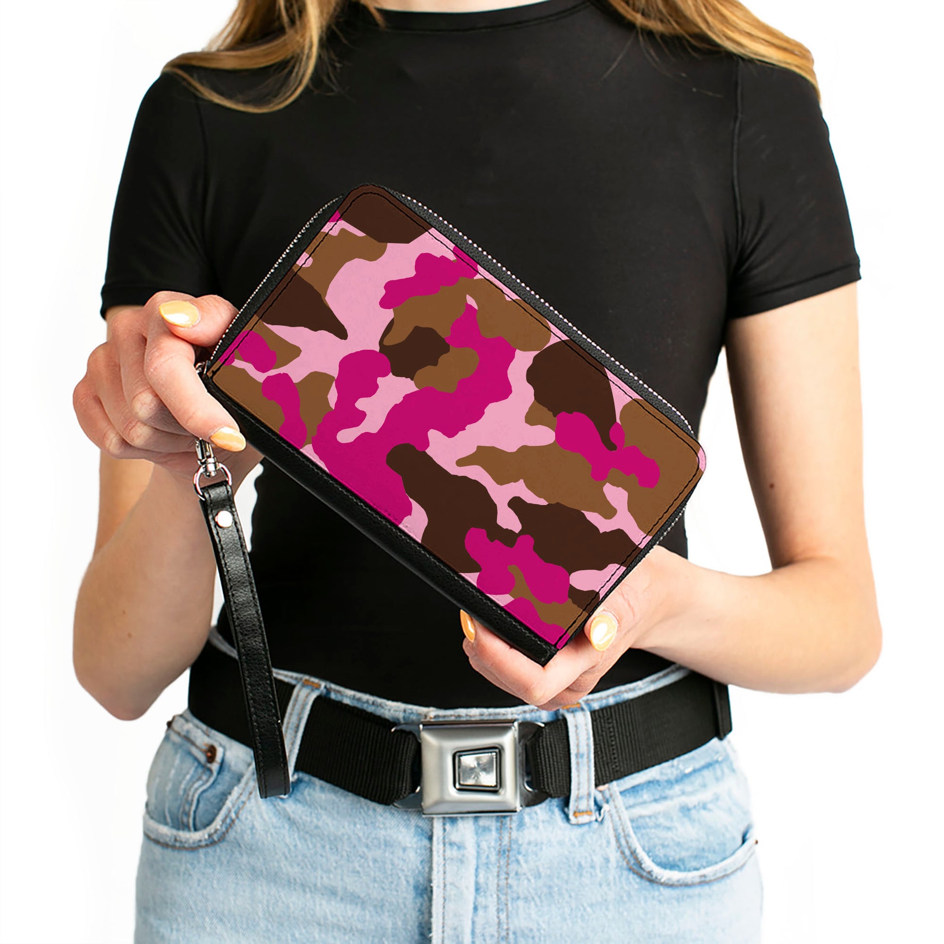 PU Zip Around Wallet Rectangle - Camo Pink Clutch Zip Around Wallets Buckle-Down   
