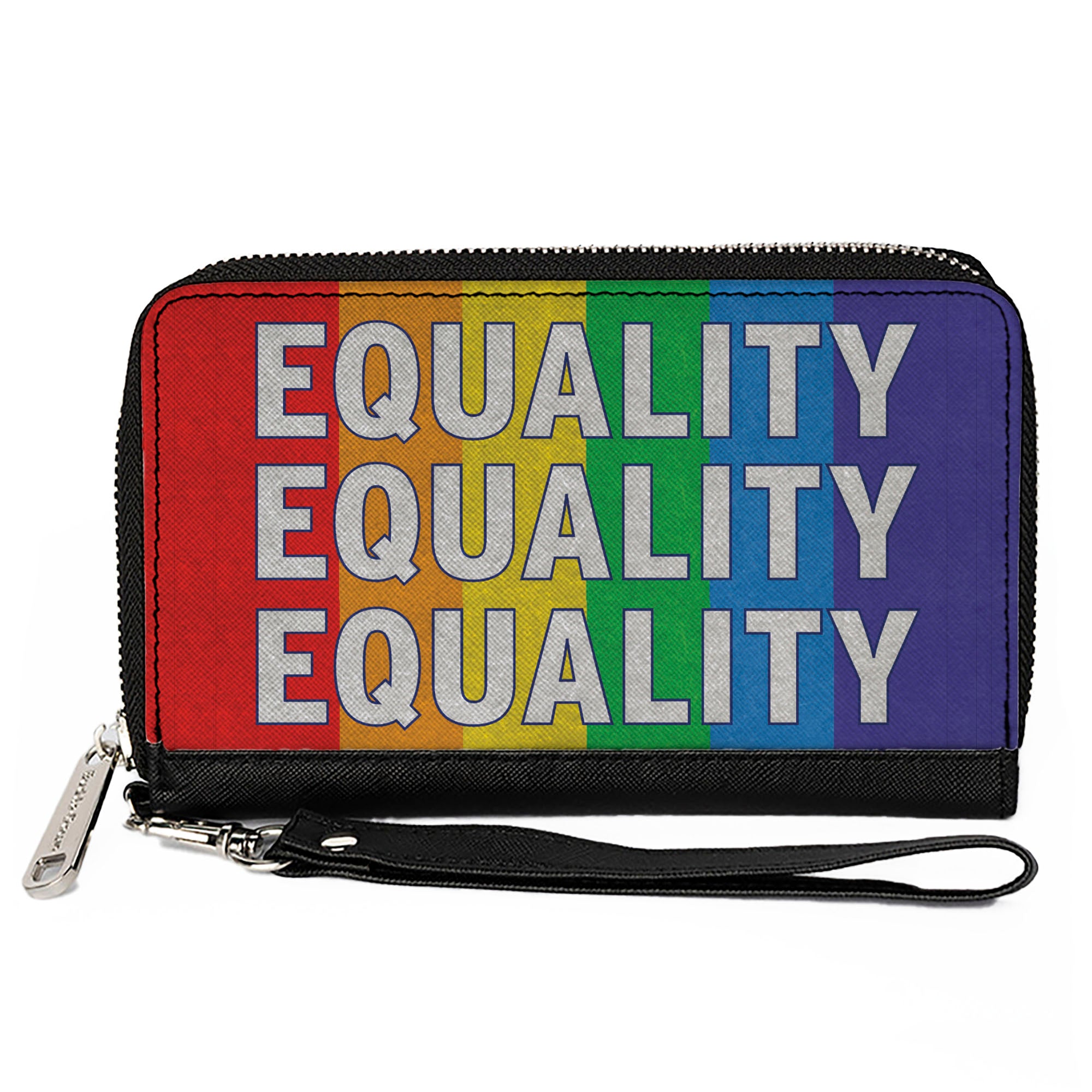 Women's PU Zip Around Wallet Rectangle - EQUALITY Blocks Rainbow Blue White Clutch Zip Around Wallets Buckle-Down   