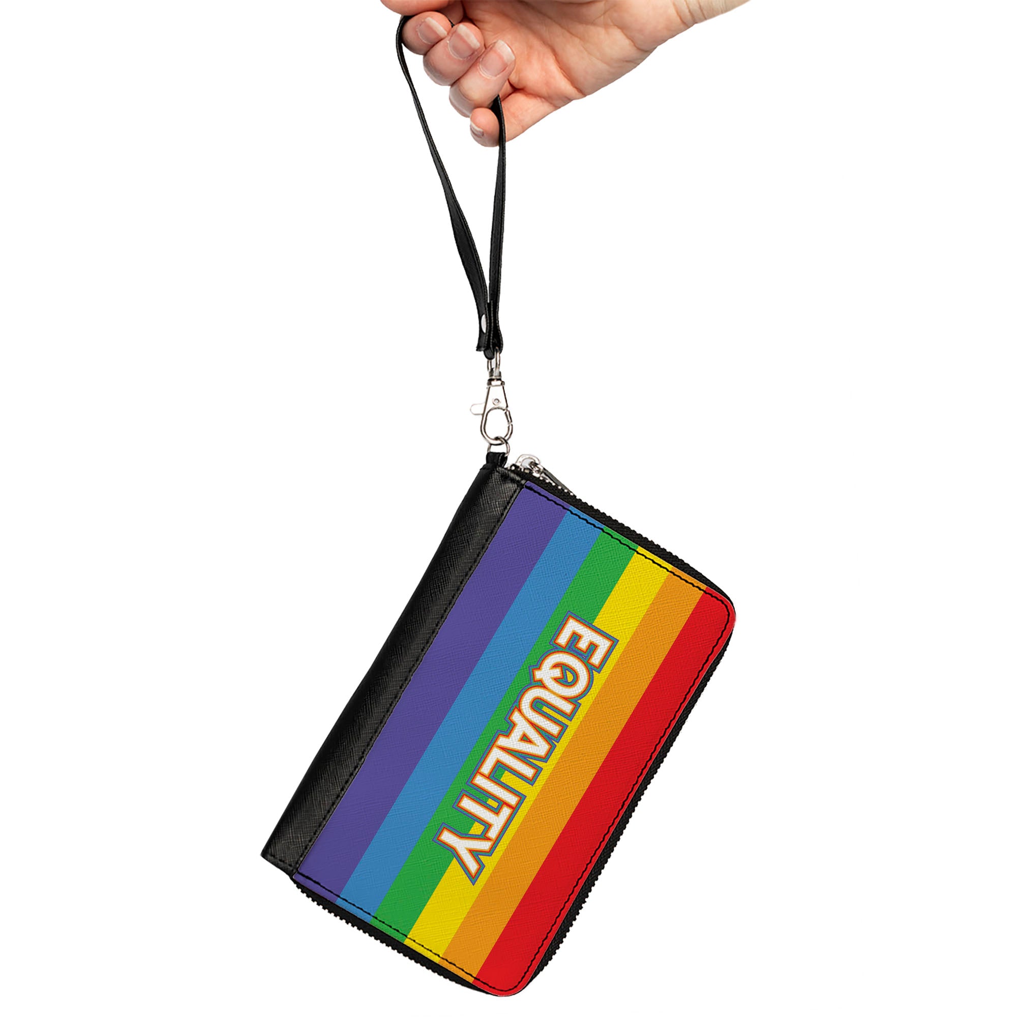 Women's PU Zip Around Wallet Rectangle - EQUALITY Stripe Rainbow White Clutch Zip Around Wallets Buckle-Down   