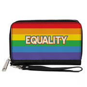 Women's PU Zip Around Wallet Rectangle - EQUALITY Stripe Rainbow White Clutch Zip Around Wallets Buckle-Down   