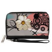 Women's PU Zip Around Wallet Rectangle - Flowers w Filigree Pink Clutch Zip Around Wallets Buckle-Down   