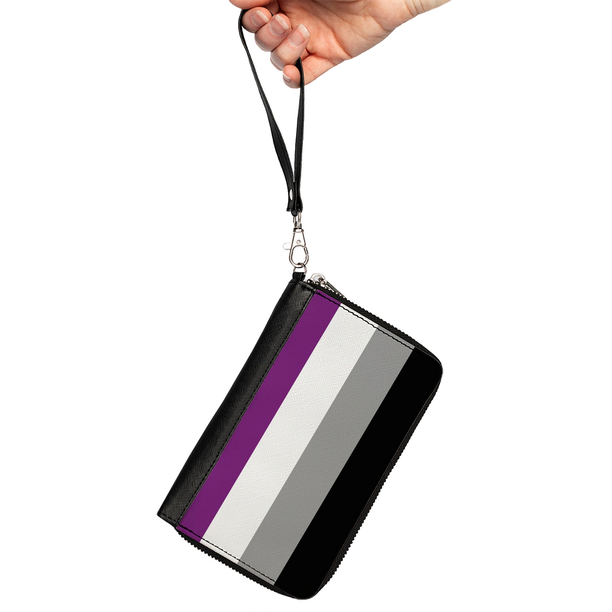 Women's PU Zip Around Wallet Rectangle - Flag Asexual Black Gray White Purple Clutch Zip Around Wallets Buckle-Down   