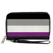 Women's PU Zip Around Wallet Rectangle - Flag Asexual Black Gray White Purple Clutch Zip Around Wallets Buckle-Down   