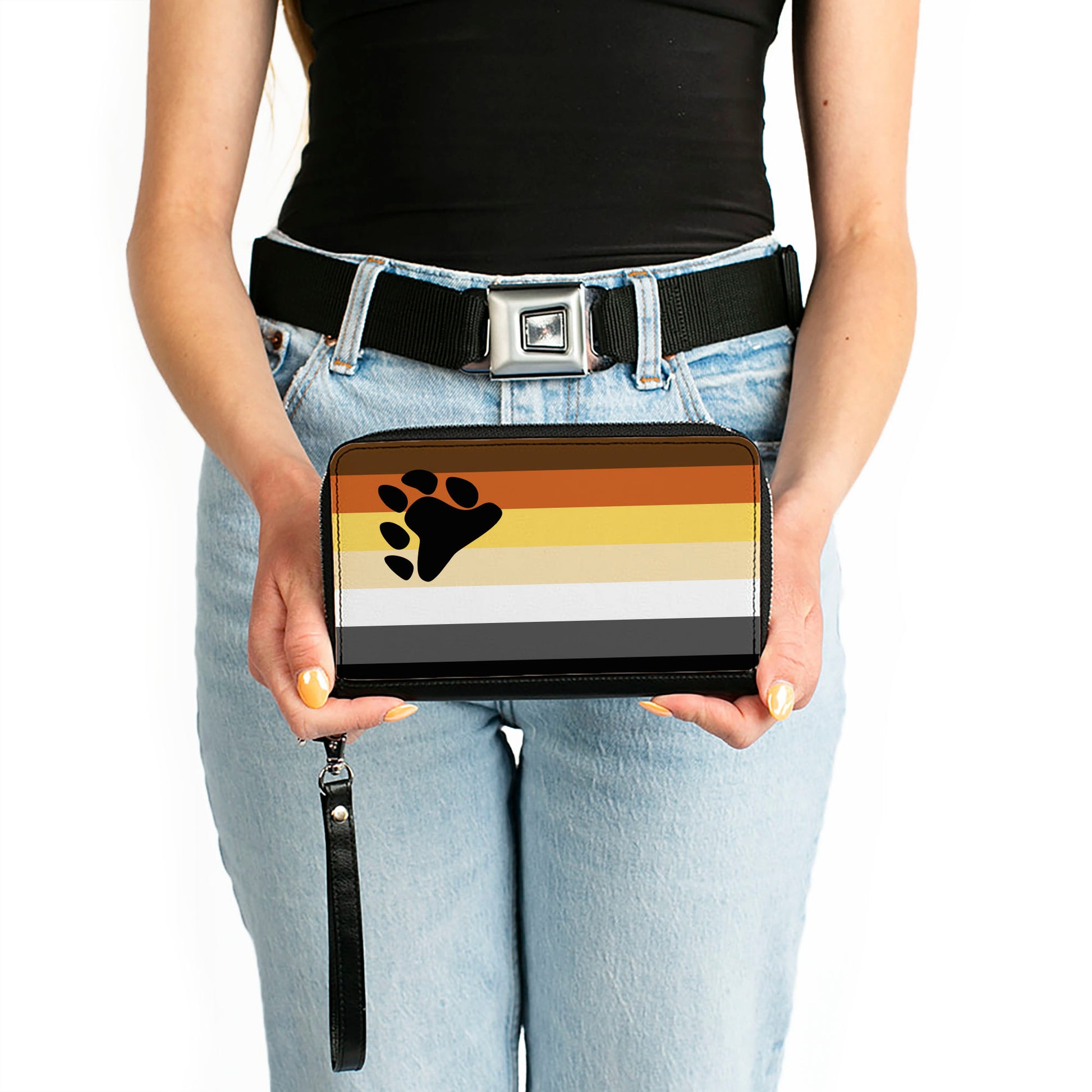 Women's PU Zip Around Wallet Rectangle - Flag Bear Pride2 Black Brown Orange Yellow Tan White Gray Black Clutch Zip Around Wallets Buckle-Down   