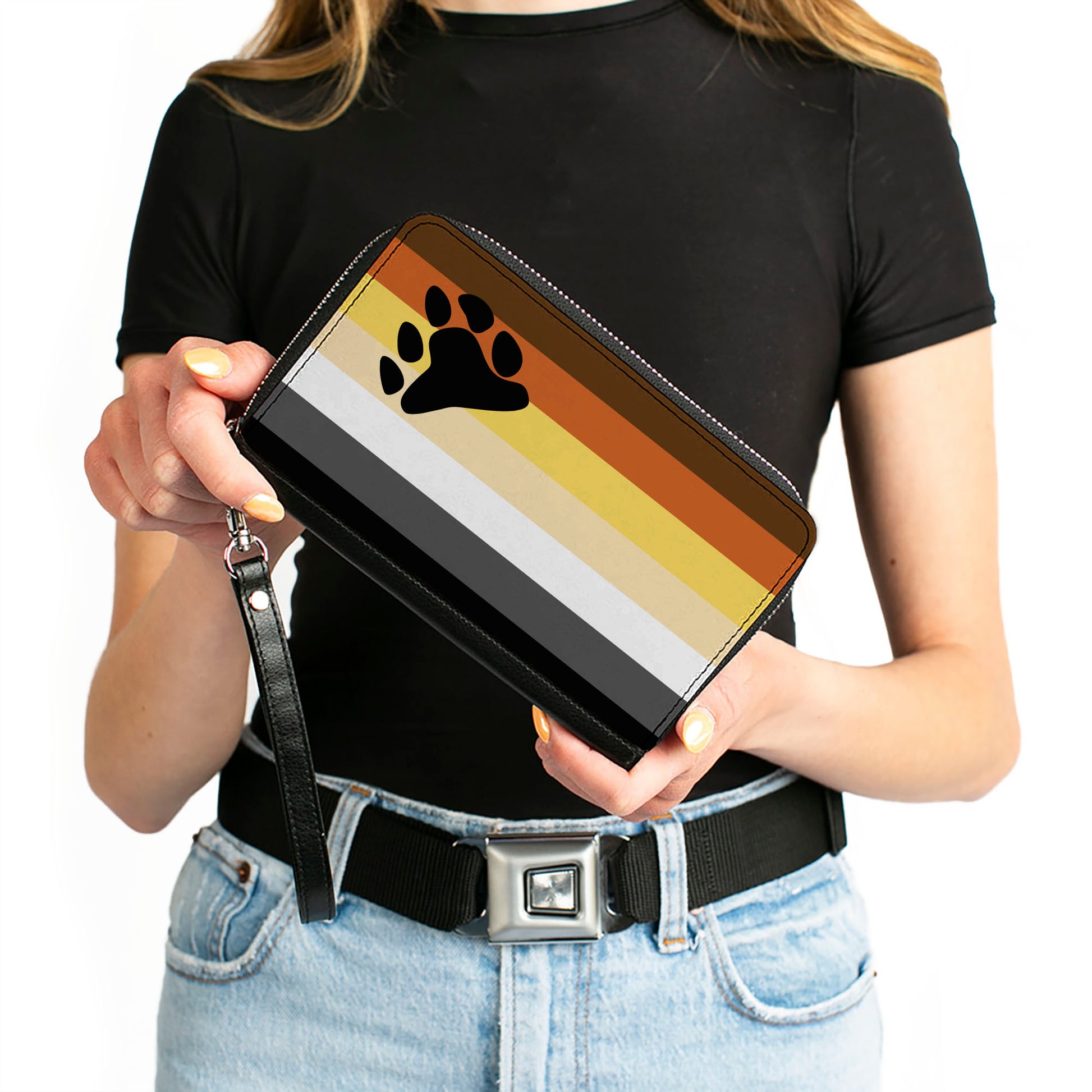 Women's PU Zip Around Wallet Rectangle - Flag Bear Pride2 Black Brown Orange Yellow Tan White Gray Black Clutch Zip Around Wallets Buckle-Down   