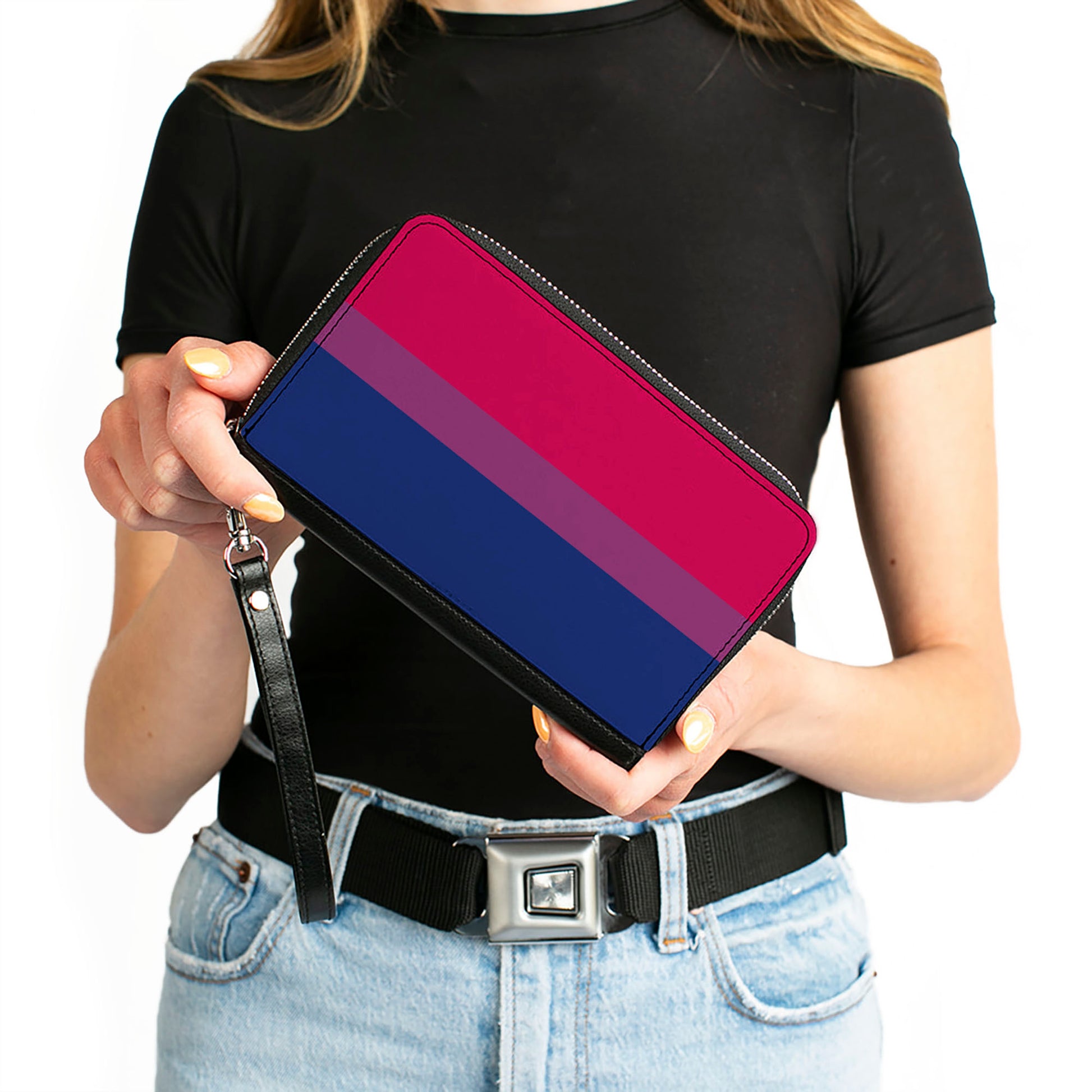 Women's PU Zip Around Wallet Rectangle - Flag Bisexual Pink Purple Blue Clutch Zip Around Wallets Buckle-Down   