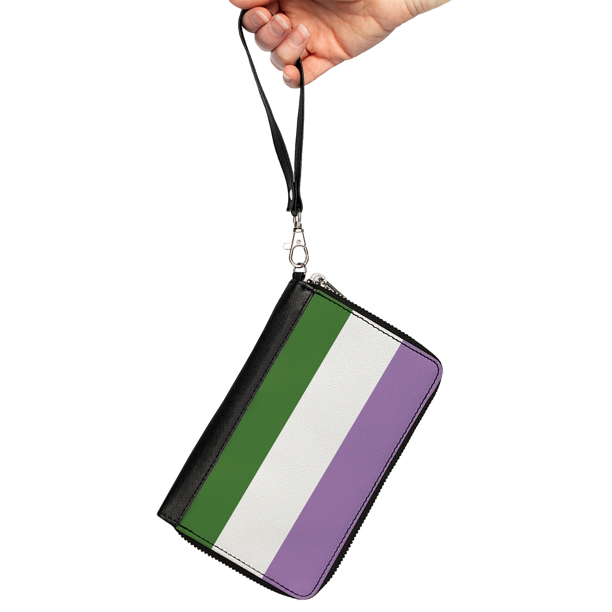 Women's PU Zip Around Wallet Rectangle - Flag Genderqueer Lavender White Green Clutch Zip Around Wallets Buckle-Down   