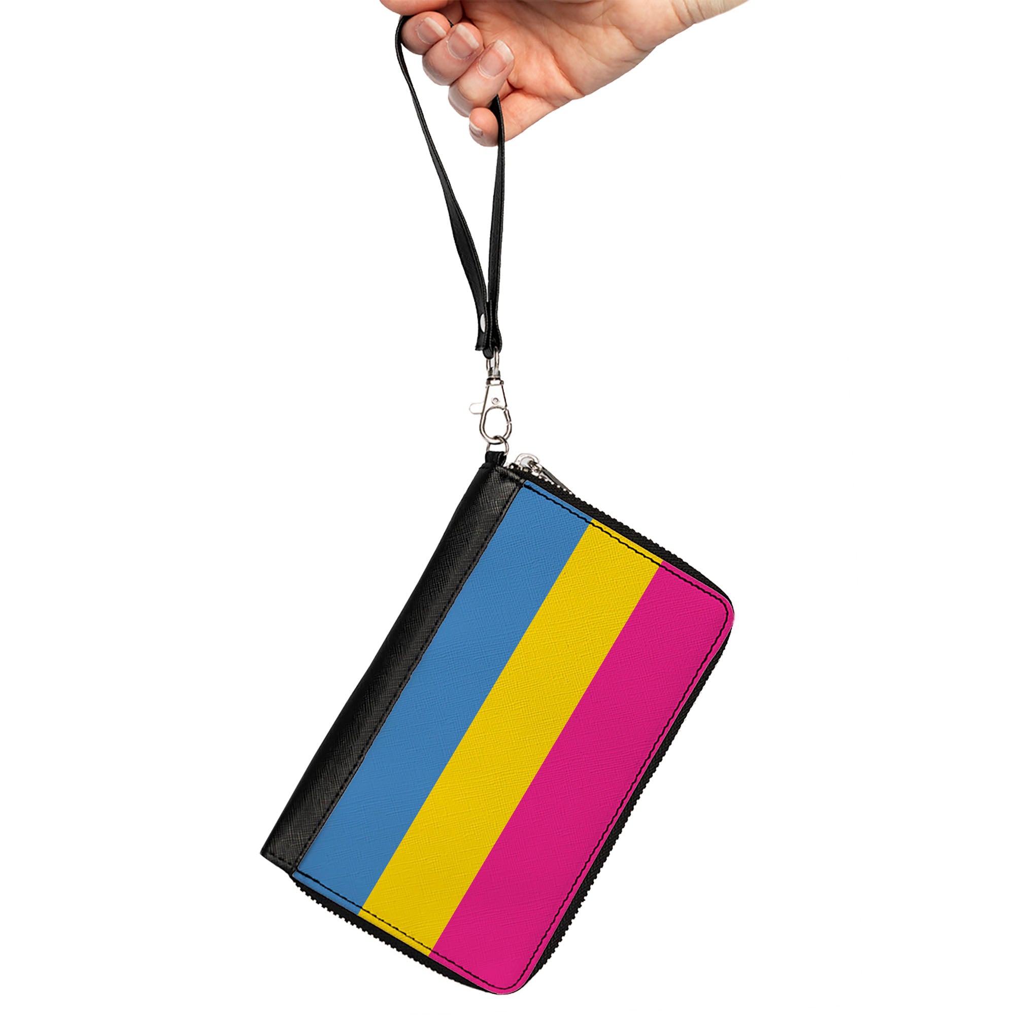 Women's PU Zip Around Wallet Rectangle - Flag Pansexual Pink Yellow Blue Clutch Zip Around Wallets Buckle-Down   