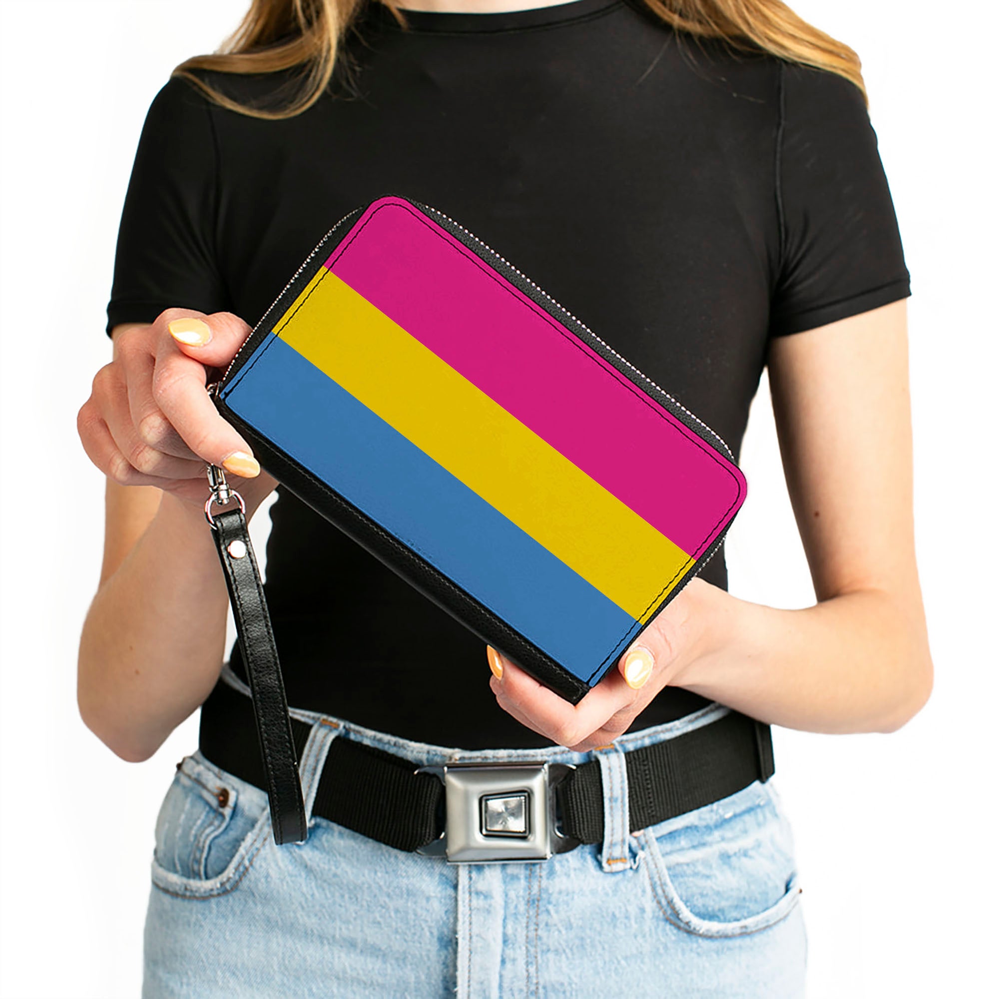 Women's PU Zip Around Wallet Rectangle - Flag Pansexual Pink Yellow Blue Clutch Zip Around Wallets Buckle-Down   