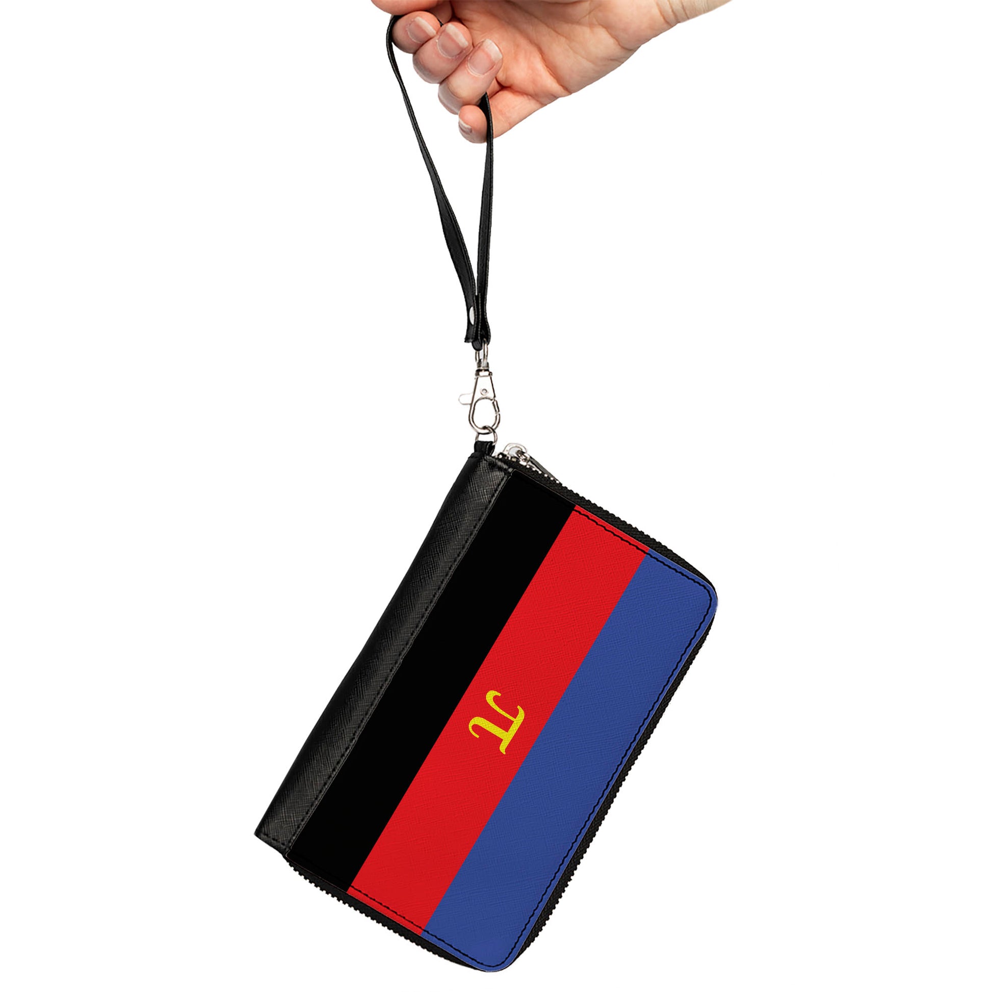 Women's PU Zip Around Wallet Rectangle - Flag Polyamorous Pi Symbol Blue Red Black Yellow Clutch Zip Around Wallets Buckle-Down   