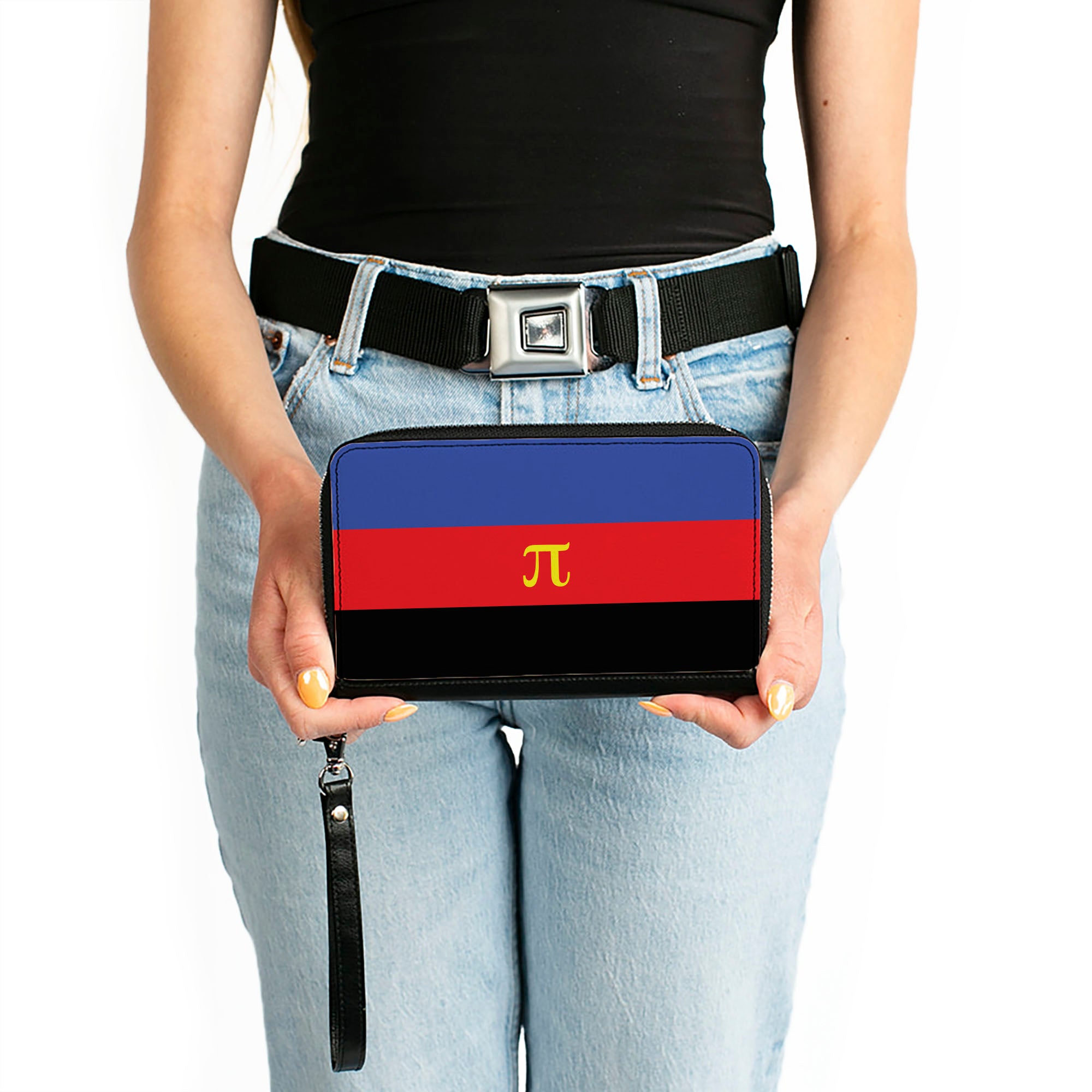 Women's PU Zip Around Wallet Rectangle - Flag Polyamorous Pi Symbol Blue Red Black Yellow Clutch Zip Around Wallets Buckle-Down   