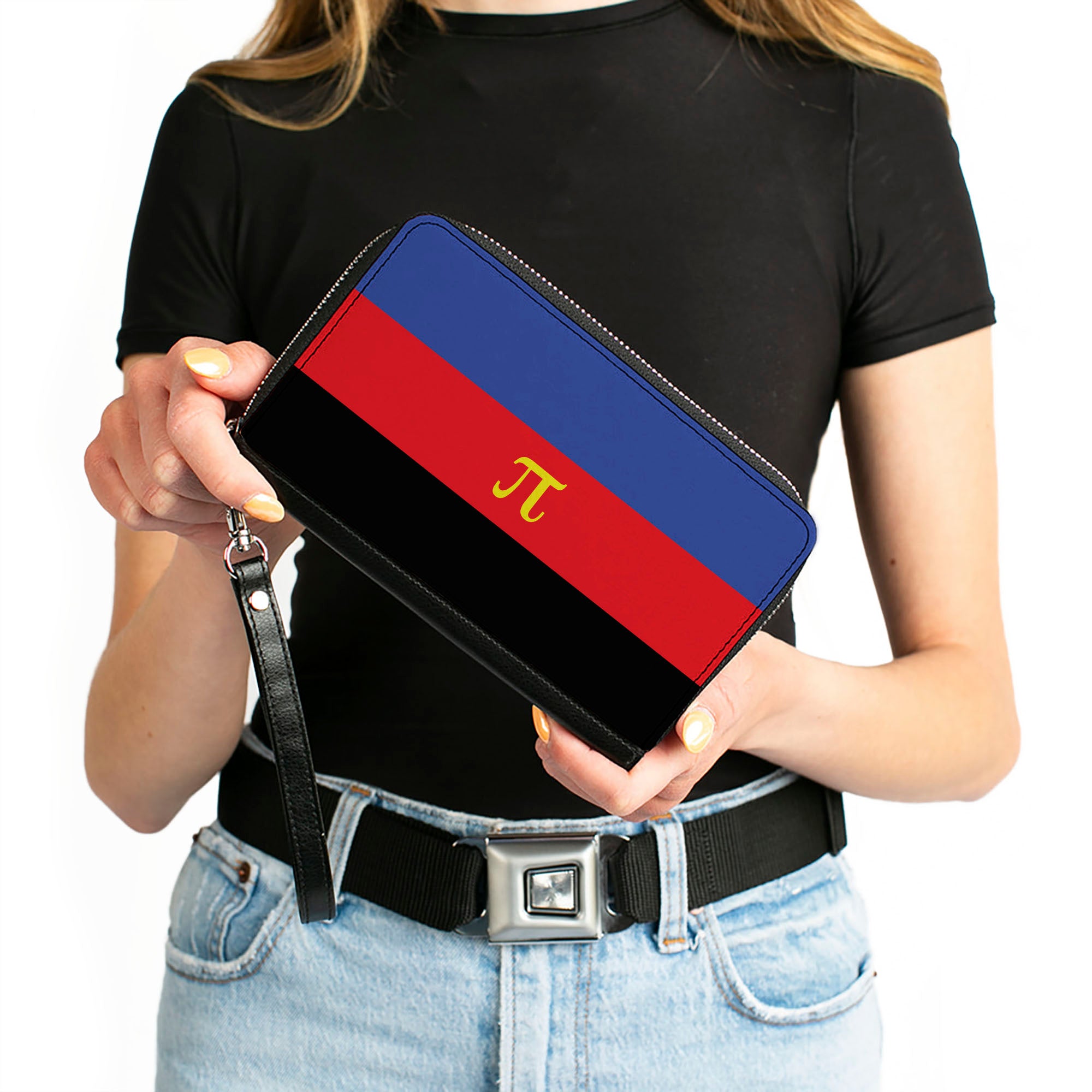 Women's PU Zip Around Wallet Rectangle - Flag Polyamorous Pi Symbol Blue Red Black Yellow Clutch Zip Around Wallets Buckle-Down   