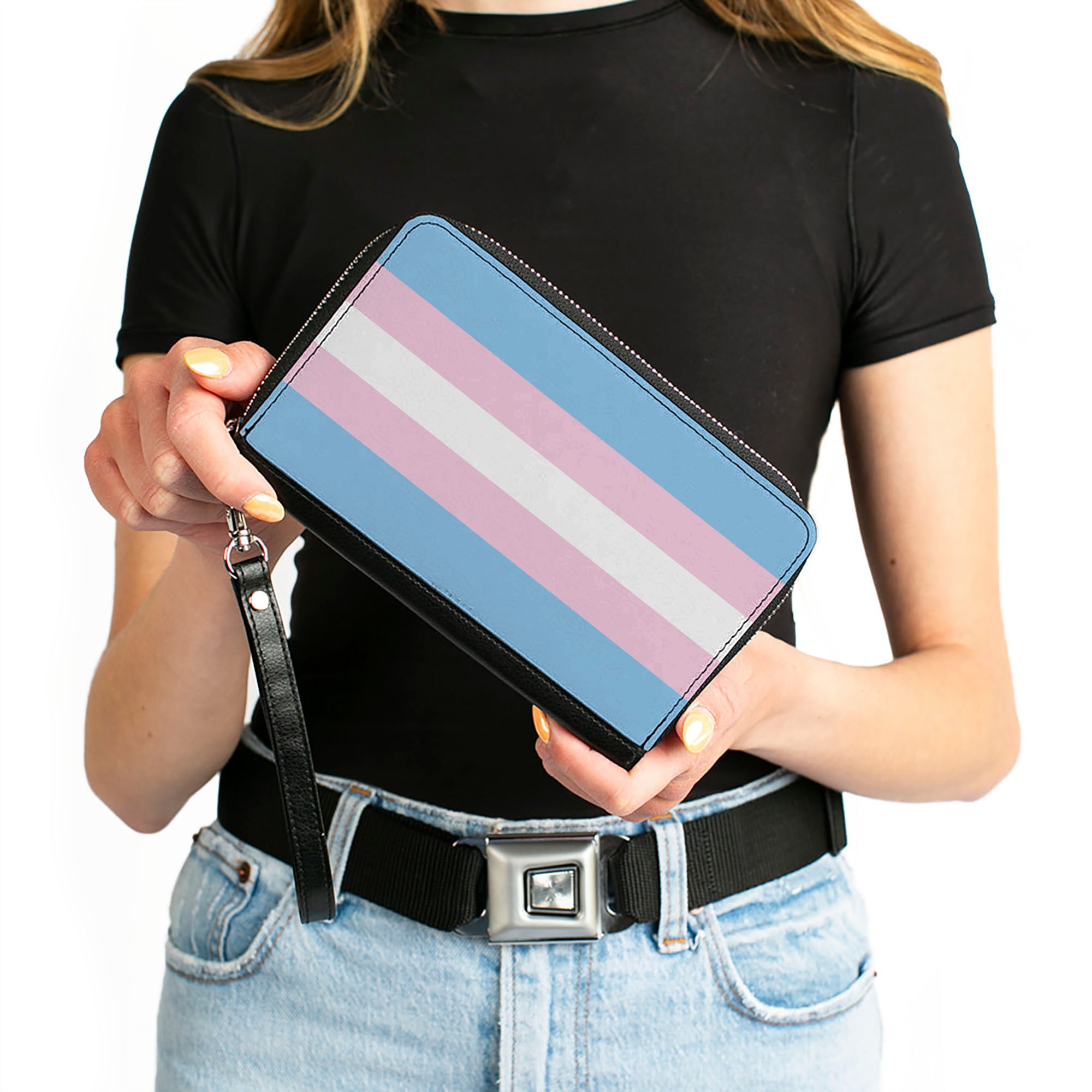 Women's PU Zip Around Wallet Rectangle - Flag Transgender Baby Blue Baby Pink White Clutch Zip Around Wallets Buckle-Down   