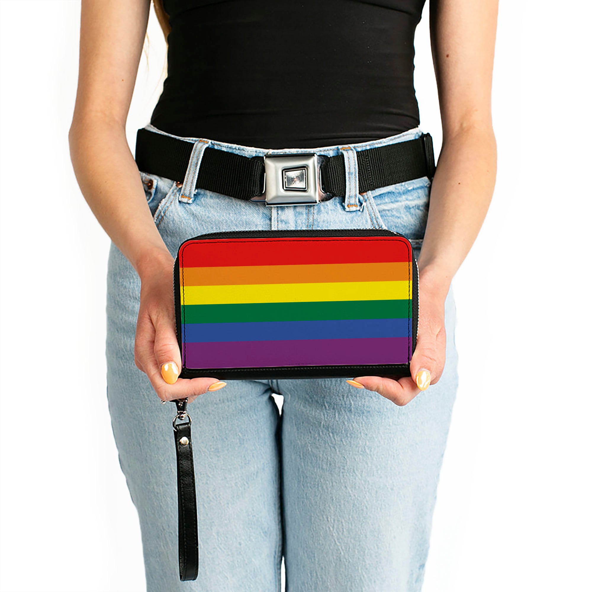 Women's PU Zip Around Wallet Rectangle - Flag Pride Rainbow Clutch Zip Around Wallets Buckle-Down   