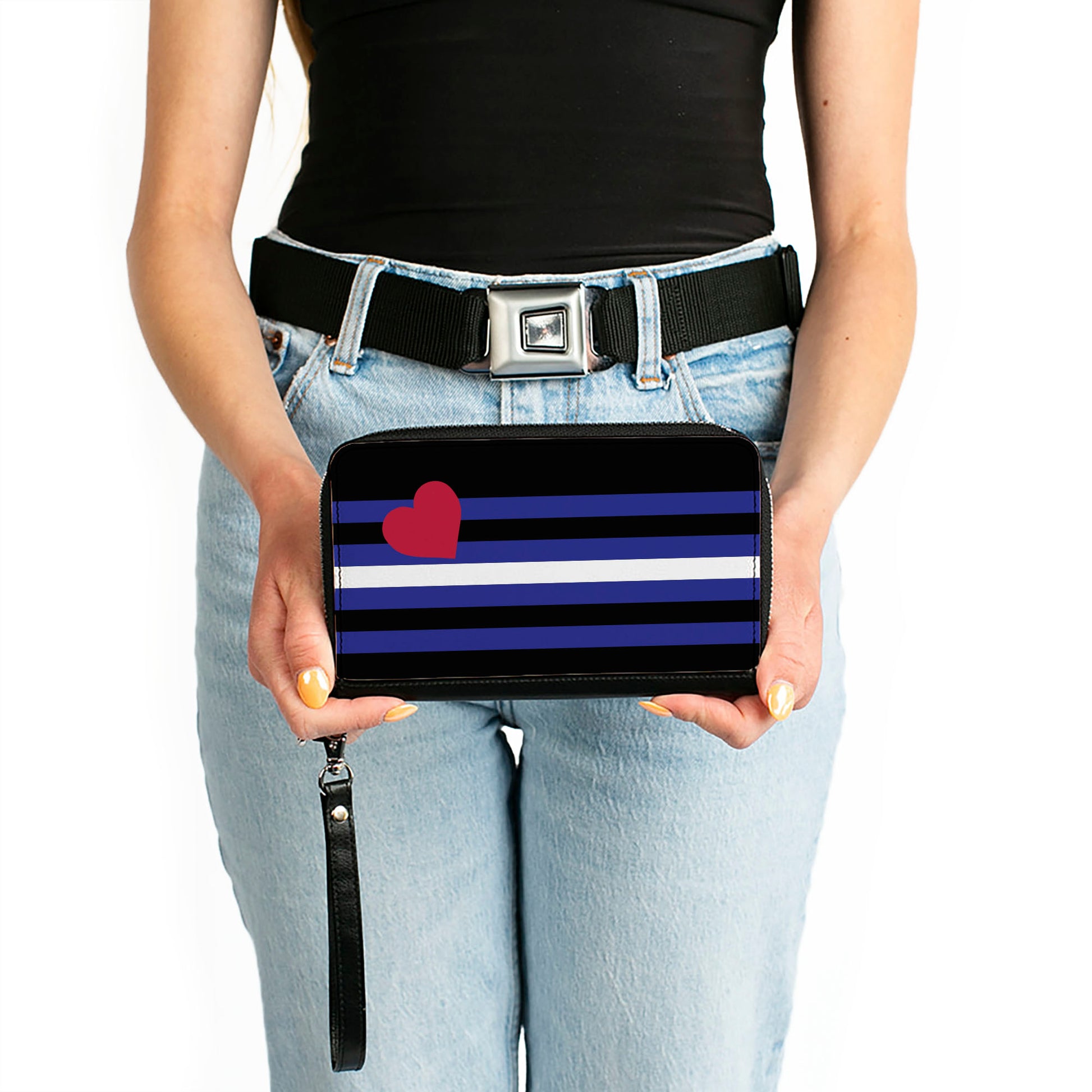 Women's PU Zip Around Wallet Rectangle - Flag Leather Black Blue Red White Clutch Zip Around Wallets Buckle-Down   