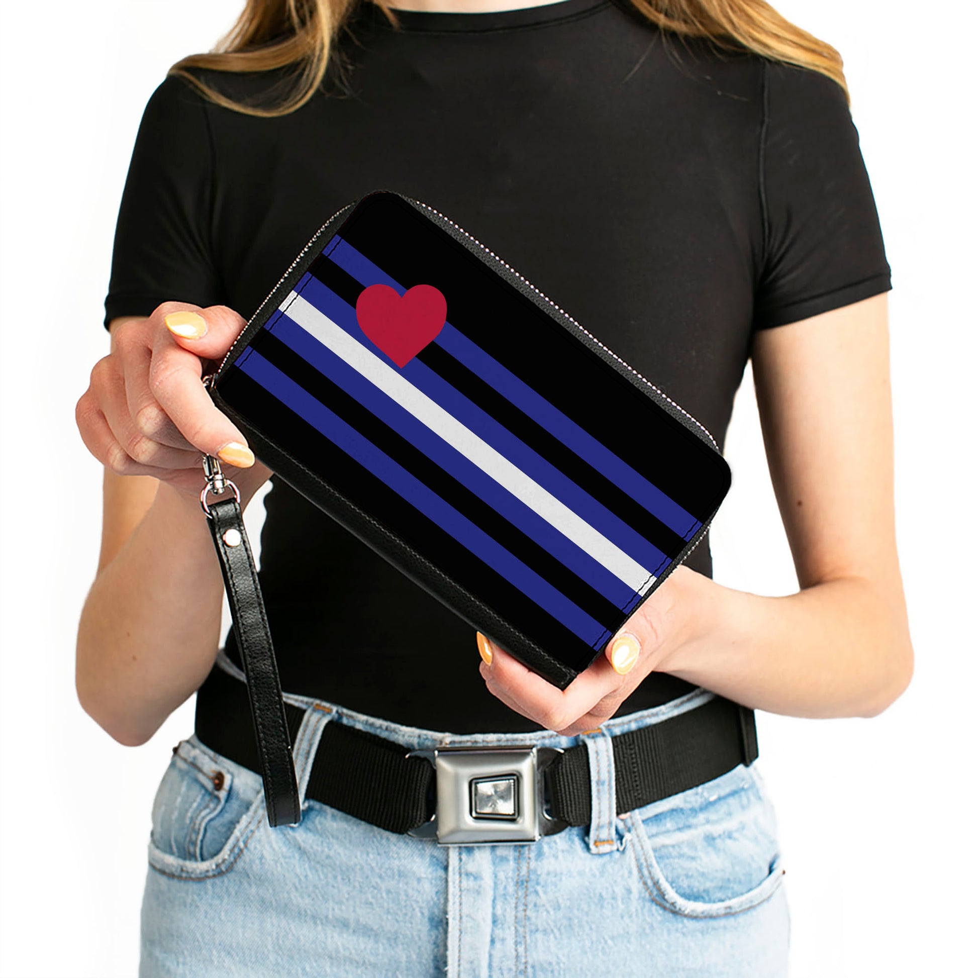 Women's PU Zip Around Wallet Rectangle - Flag Leather Black Blue Red White Clutch Zip Around Wallets Buckle-Down   