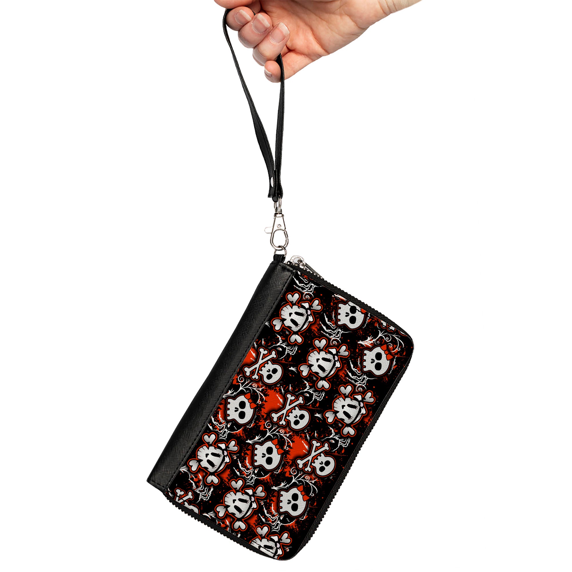 PU Zip Around Wallet Rectangle - Girlie Skull Black/Red Clutch Zip Around Wallets Buckle-Down   