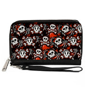 PU Zip Around Wallet Rectangle - Girlie Skull Black/Red Clutch Zip Around Wallets Buckle-Down   