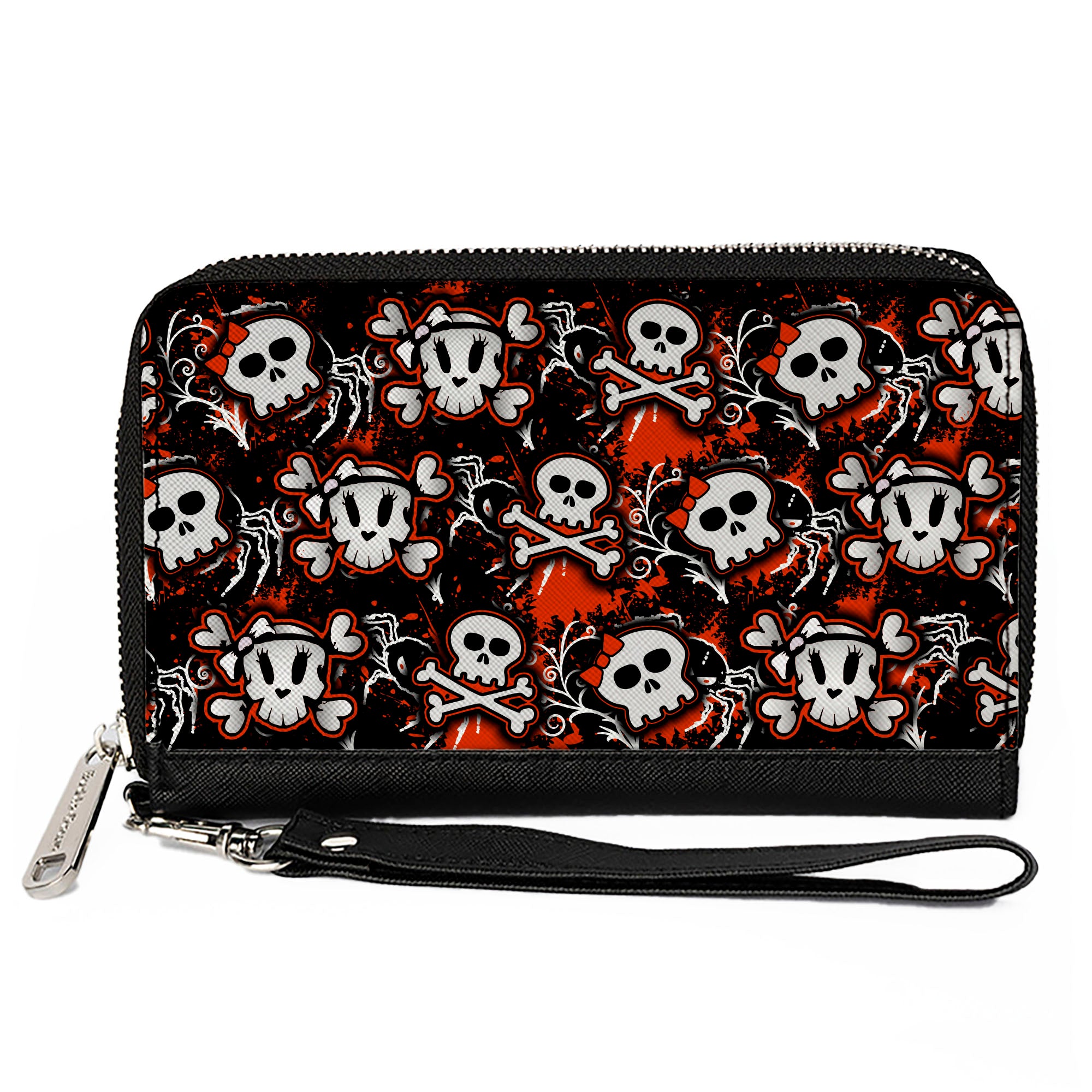 PU Zip Around Wallet Rectangle - Girlie Skull Black/Red Clutch Zip Around Wallets Buckle-Down   