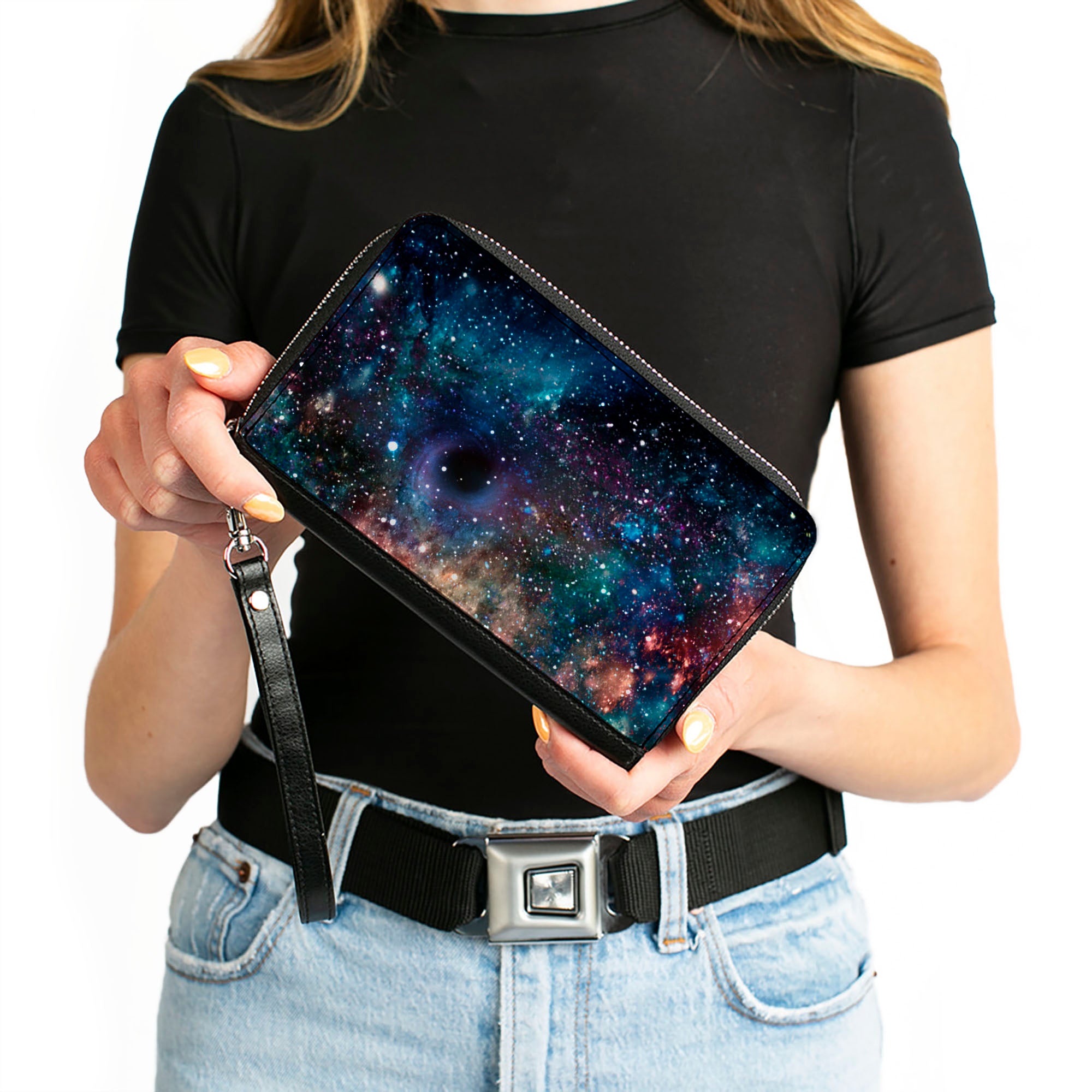 PU Zip Around Wallet Rectangle - Galaxy Collage Clutch Zip Around Wallets Buckle-Down   
