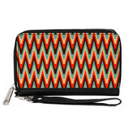 PU Zip Around Wallet Rectangle - Jagged Zig Zag Brown/Aqua/Cream/Red Clutch Zip Around Wallets Buckle-Down   