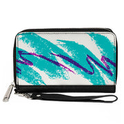 Women's PU Zip Around Wallet Rectangle - Jazzy Wave Scribble White Teal Purple Clutch Zip Around Wallets Buckle-Down   