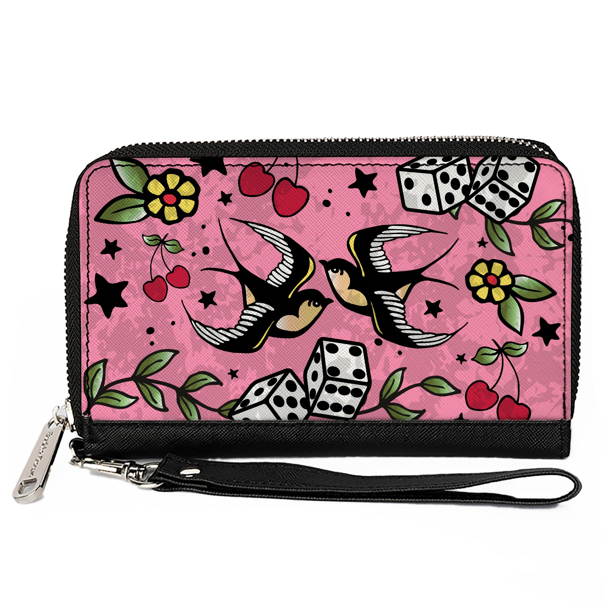PU Zip Around Wallet Rectangle - Lucky CLOSE-UP Pink Clutch Zip Around Wallets Buckle-Down   