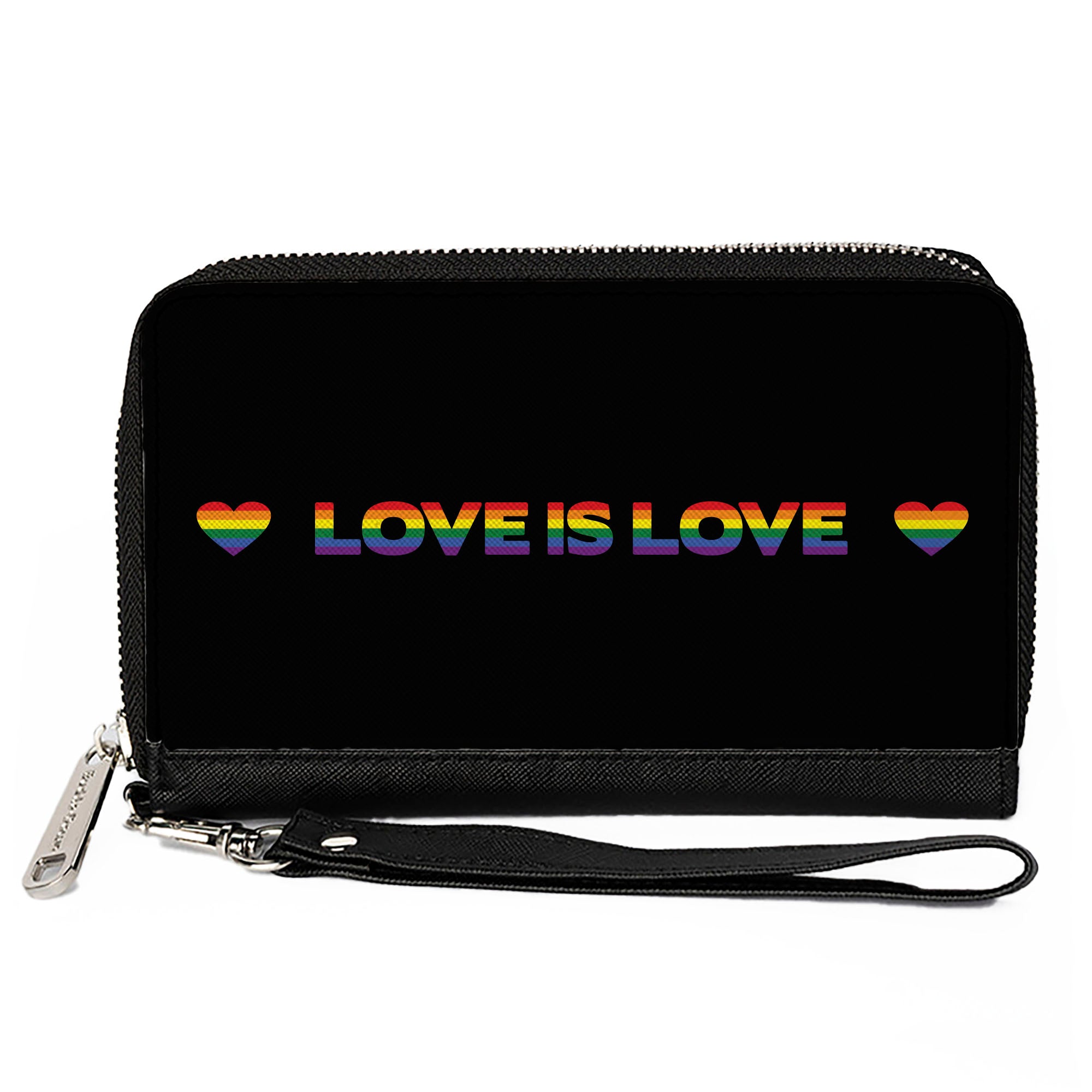Women's PU Zip Around Wallet Rectangle - LOVE IS LOVE Heart Black Rainbow Clutch Zip Around Wallets Buckle-Down   