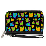 PU Zip Around Wallet Rectangle - Owls Black/Multi Neon Clutch Zip Around Wallets Buckle-Down   
