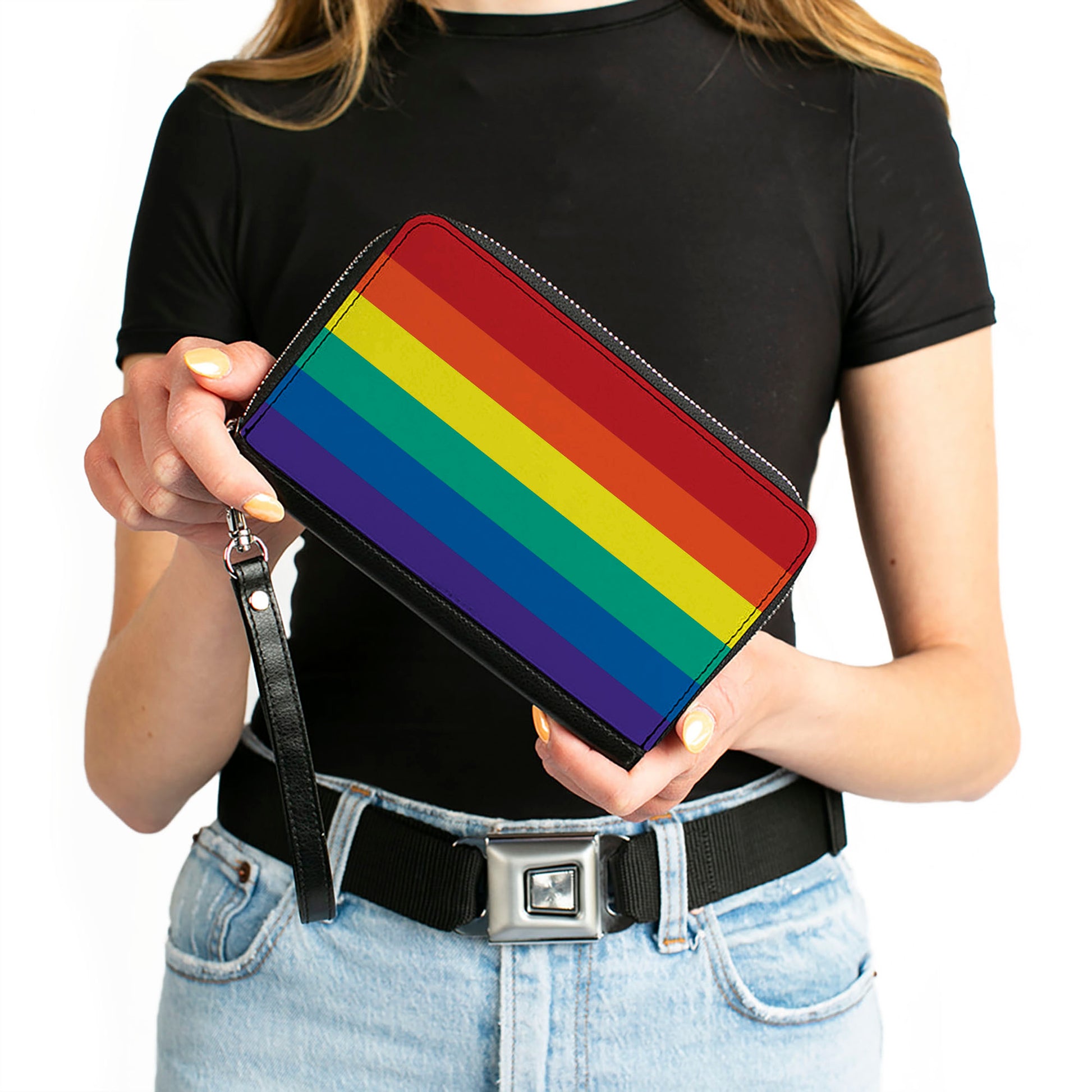 Women's PU Zip Around Wallet Rectangle - Rainbow Print Clutch Zip Around Wallets Buckle-Down   