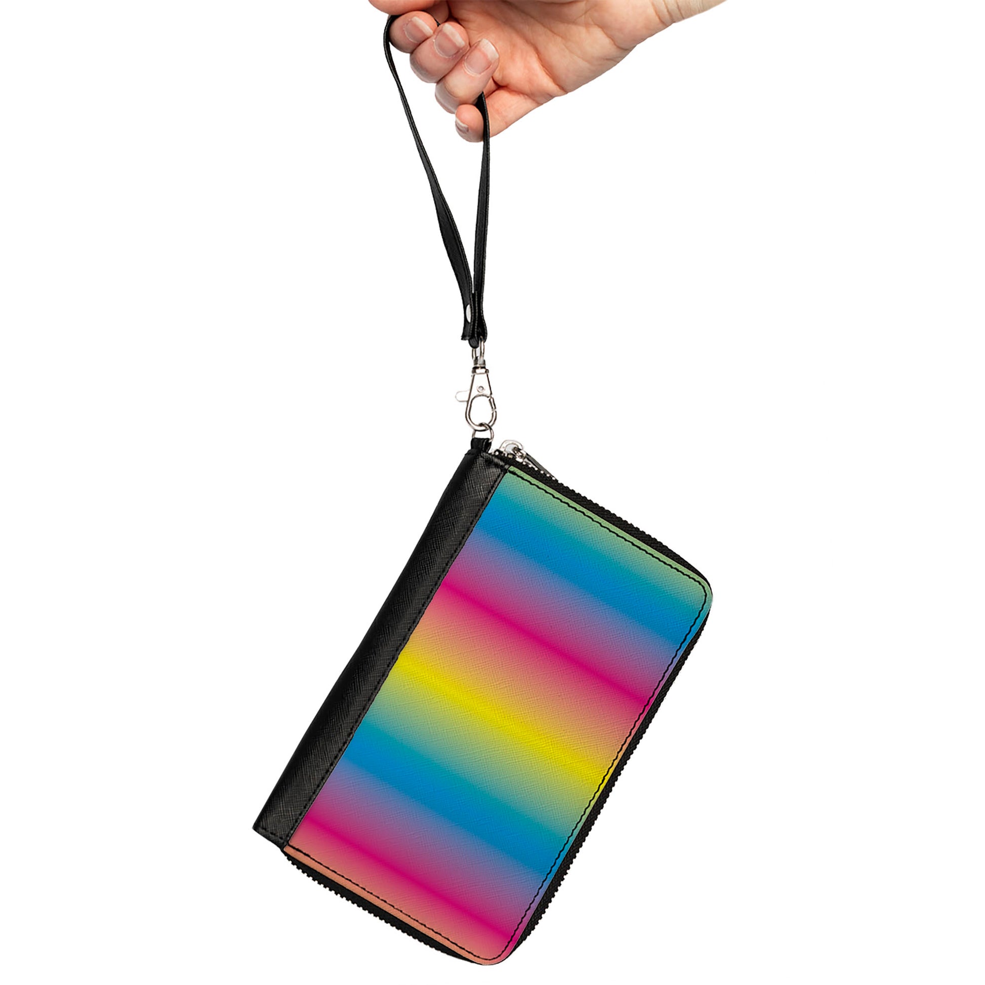 PU Zip Around Wallet Rectangle - Rainbow Ombre Clutch Zip Around Wallets Buckle-Down   