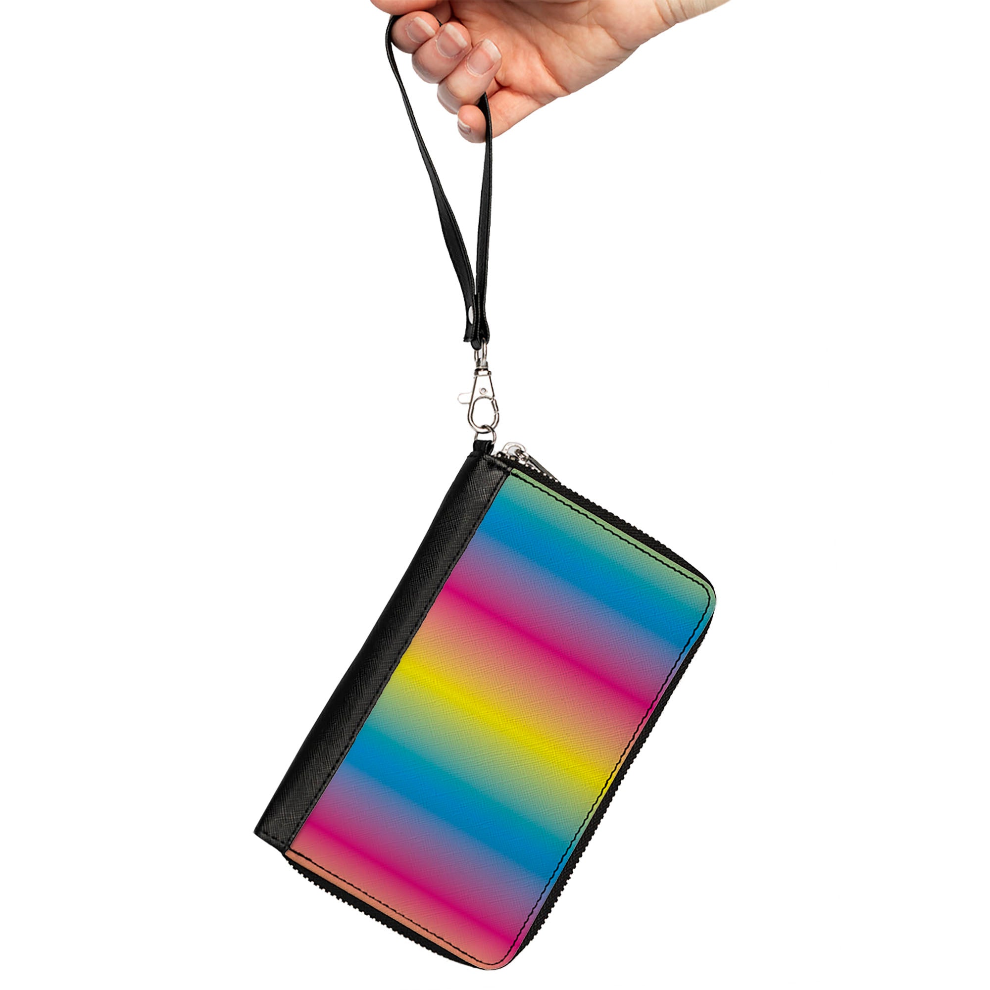 PU Zip Around Wallet Rectangle - Rainbow Ombre Clutch Zip Around Wallets Buckle-Down   