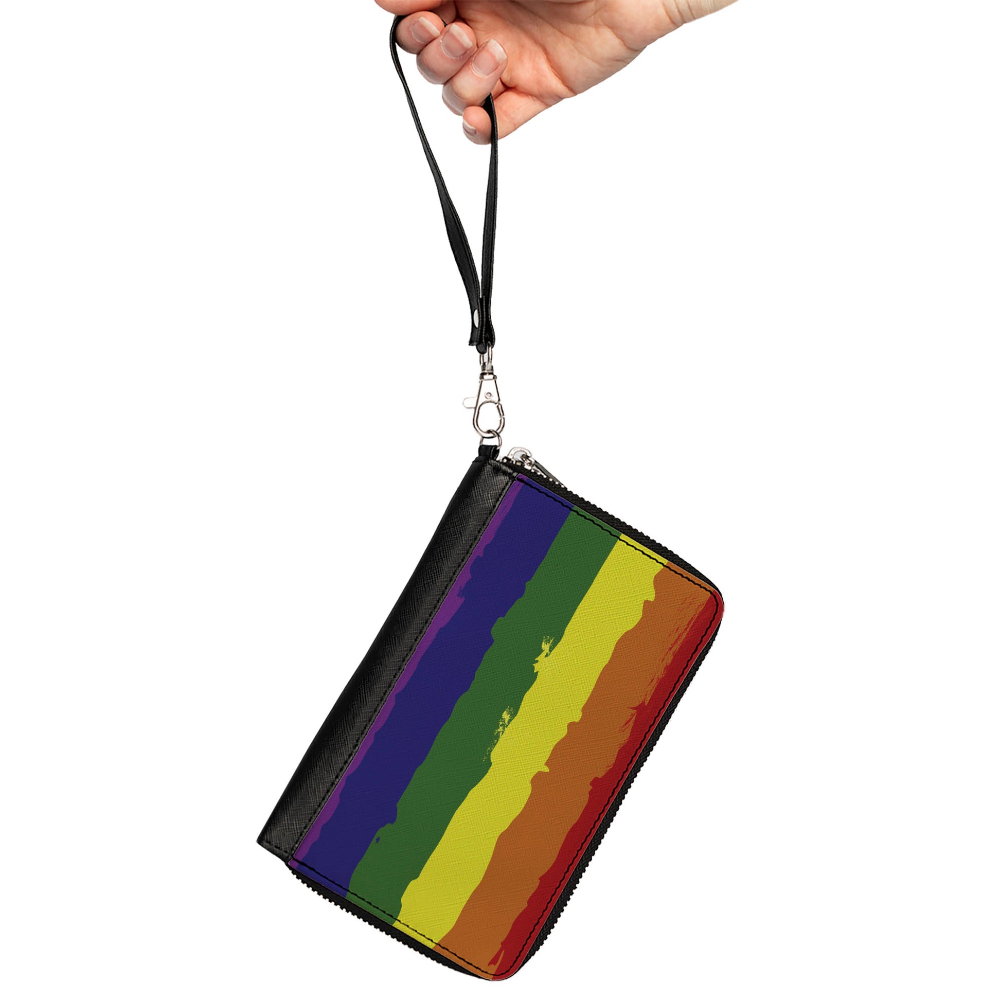 Women's PU Zip Around Wallet Rectangle - Rainbow Stripe Painted Clutch Zip Around Wallets Buckle-Down   