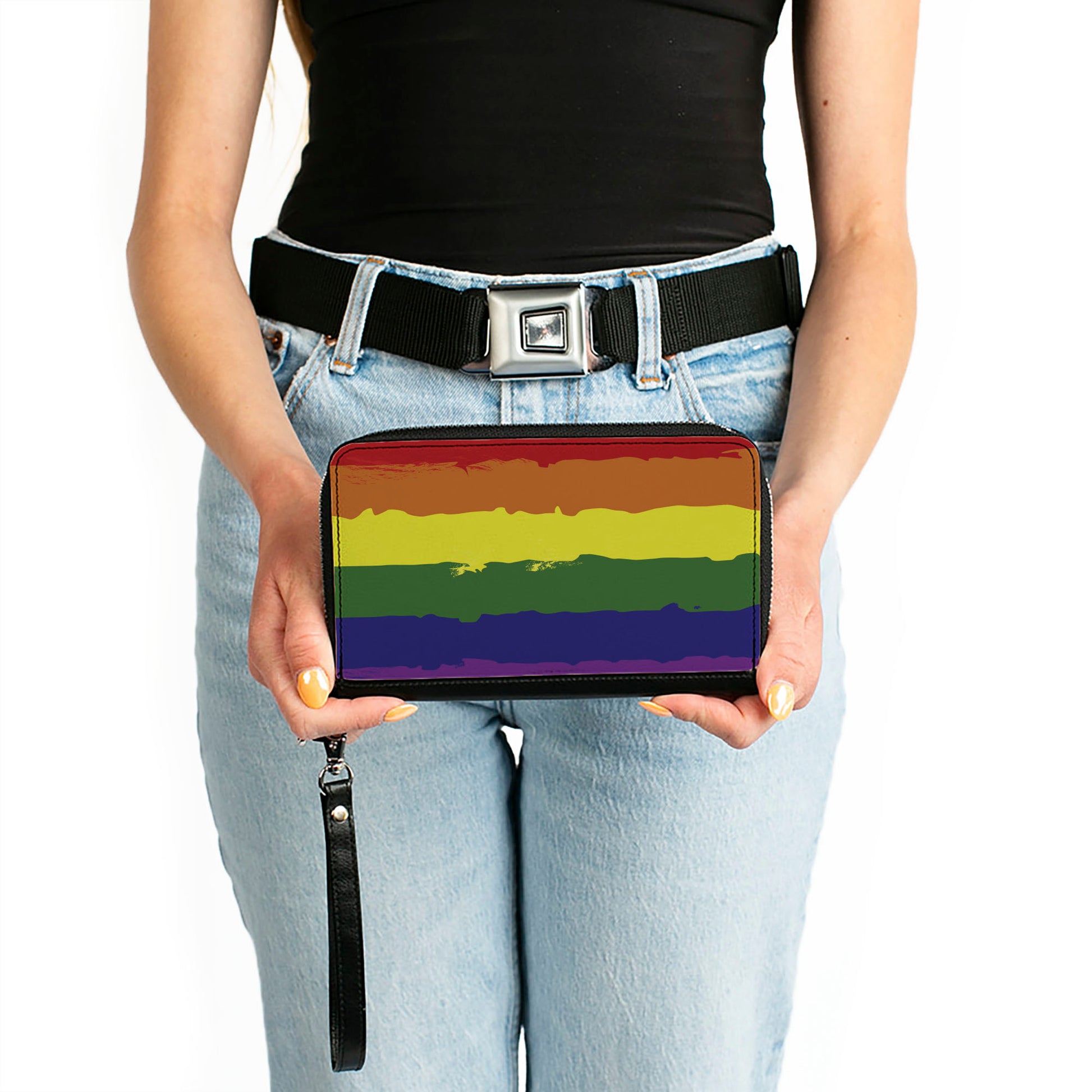 Women's PU Zip Around Wallet Rectangle - Rainbow Stripe Painted Clutch Zip Around Wallets Buckle-Down   
