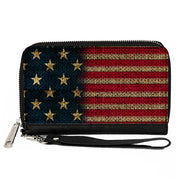 Women's PU Zip Around Wallet Rectangle - Vintage US Flag Stretch Clutch Zip Around Wallets Buckle-Down   