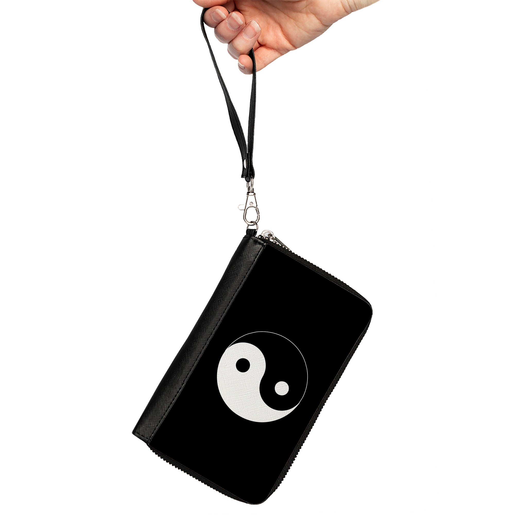PU Zip Around Wallet Rectangle - Yin Yang Symbol Black/White Clutch Zip Around Wallets Buckle-Down   