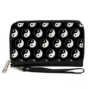 PU Zip Around Wallet Rectangle - Yin Yang Monogram Black/White Clutch Zip Around Wallets Buckle-Down   