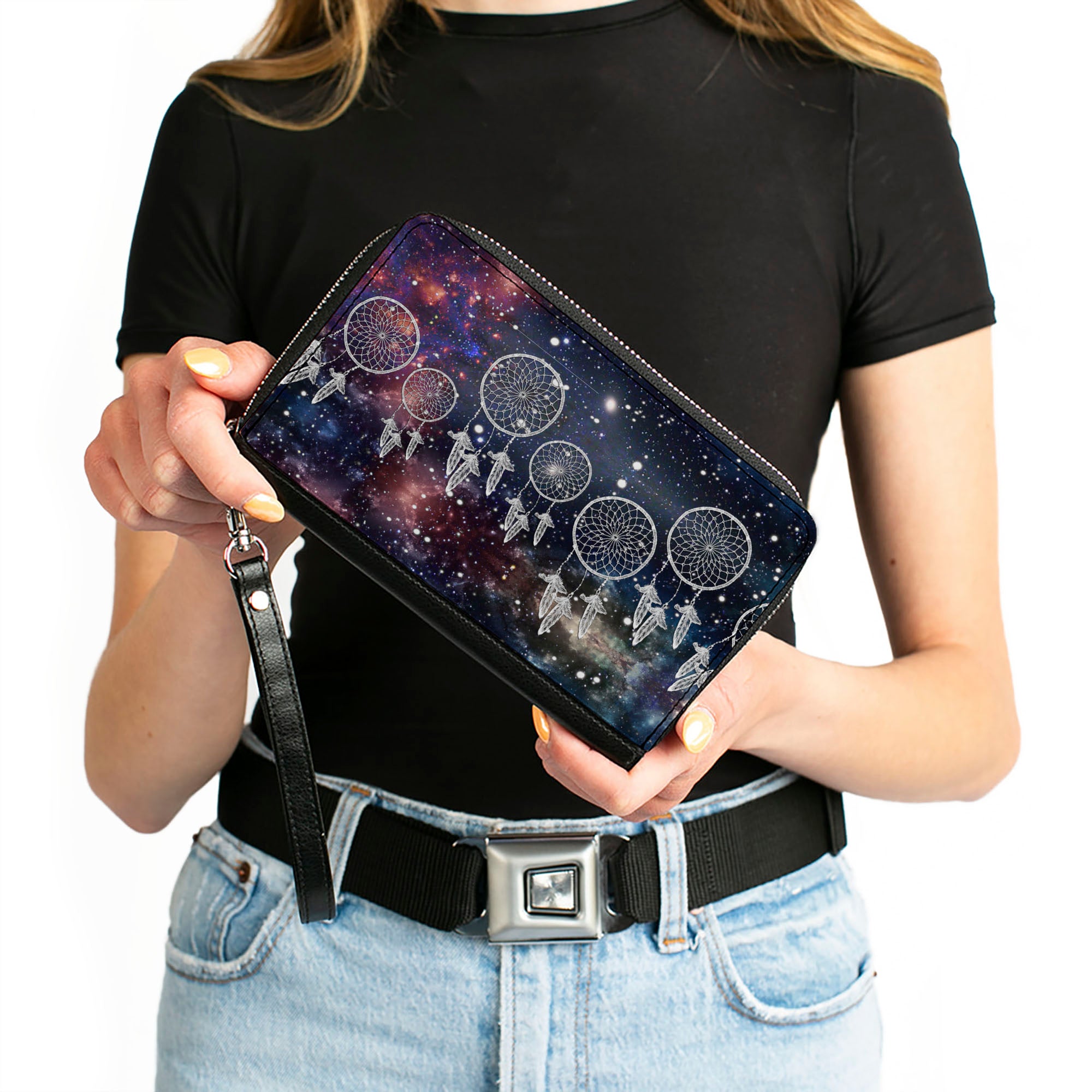PU Zip Around Wallet Rectangle - Dream Catcher Galaxy/White Clutch Zip Around Wallets Buckle-Down   