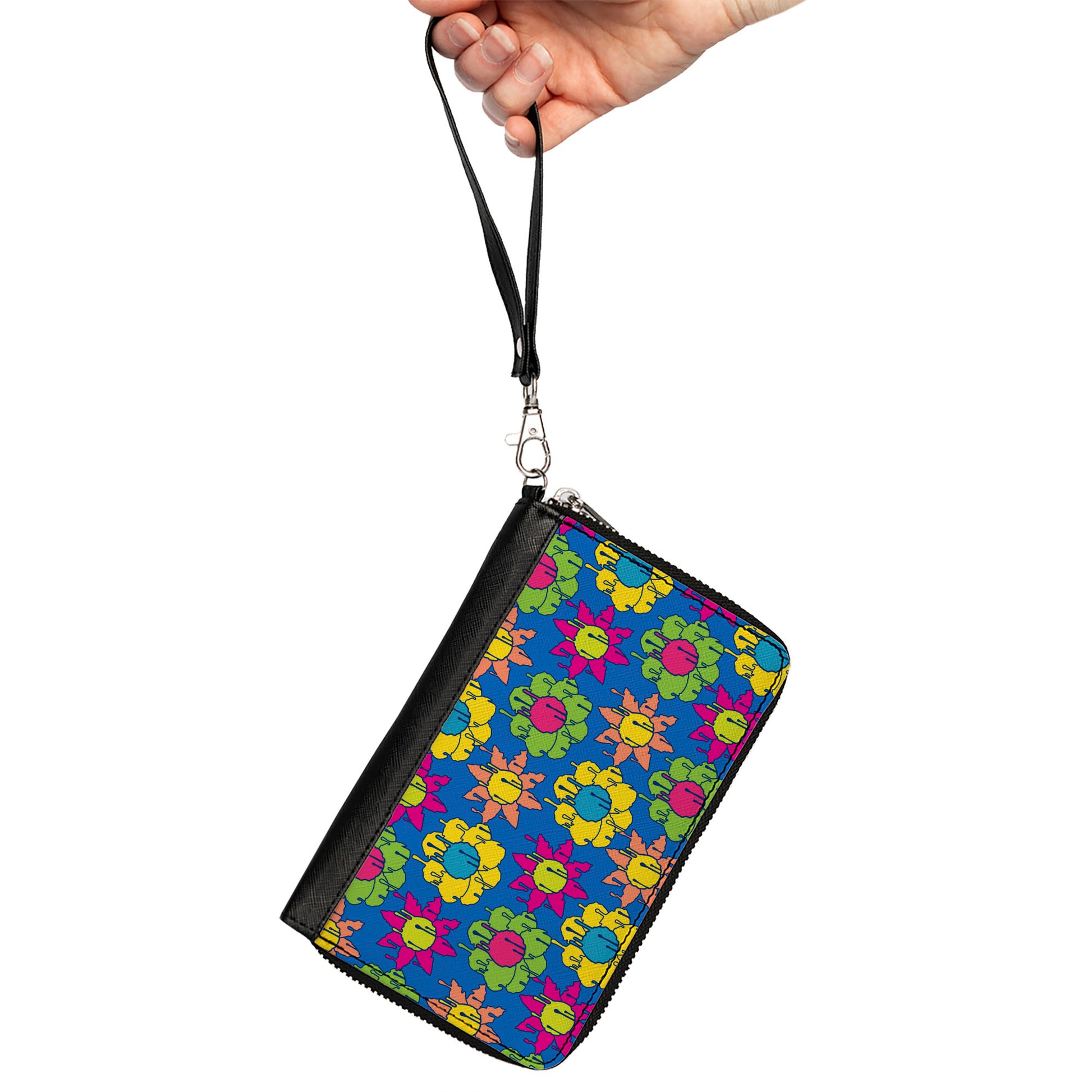 PU Zip Around Wallet Rectangle - Funky Flower Drip Blue/Multi Color Clutch Zip Around Wallets Buckle-Down   