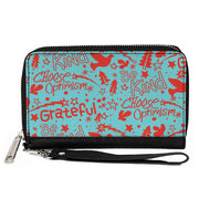 PU Zip Around Wallet Rectangle - GRATEFUL OPTIMISM BE KIND Icons Collage Blue/Red Clutch Zip Around Wallets Buckle-Down   
